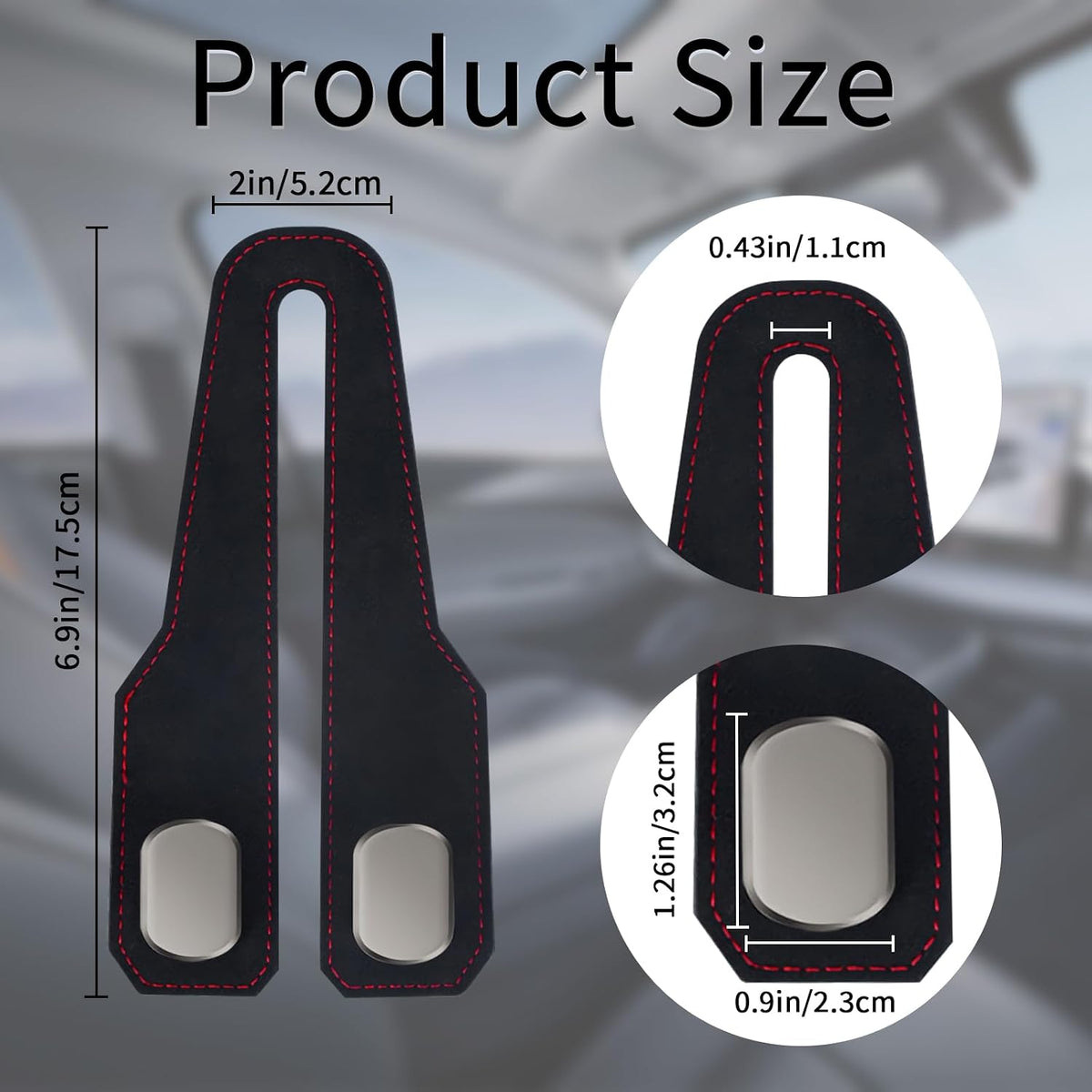 Car Purse Hook, Car Seat Headrest Hooks, Black Leather 2 Pack