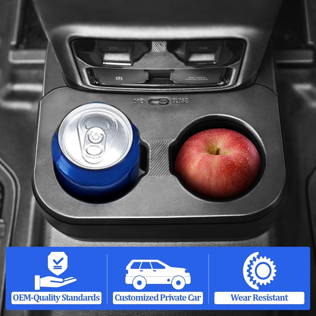 Removable Rear Cup Holder for Ford Bronco 2021 2022 2023 2024 2/4 Door Bronco Accessories,Upgrade Rear Seat Cup Holder Expander Insert Organizer Water Drink Holders for Interior Accessories