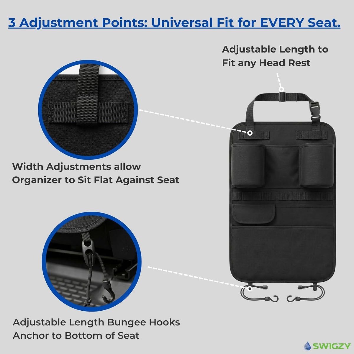 Swigzy Premium Seat Back Organizer Water Bottle Holder & Kick Mat Protector