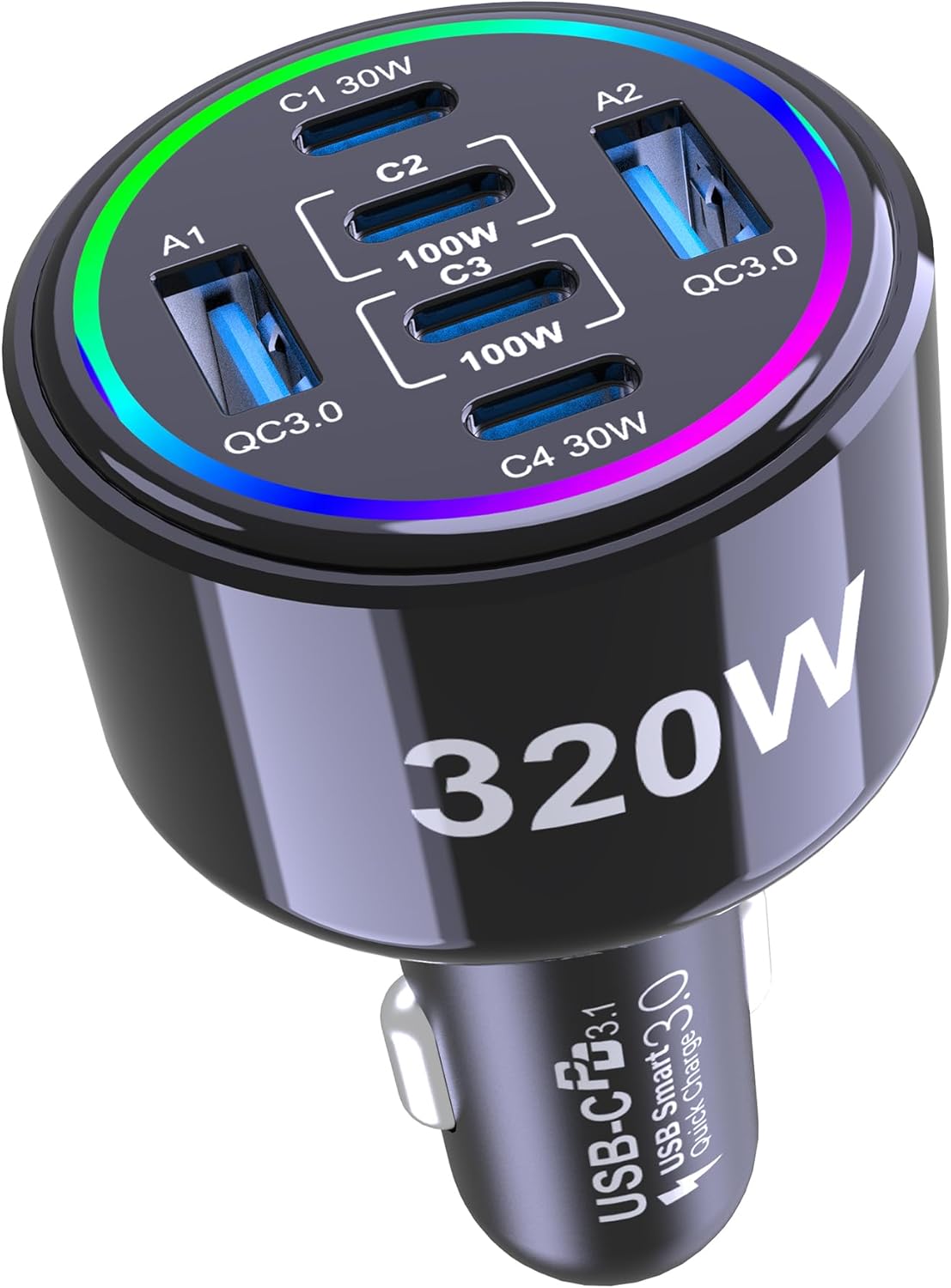 320W USB C Car Charger, 6 Ports Type C Car Charger