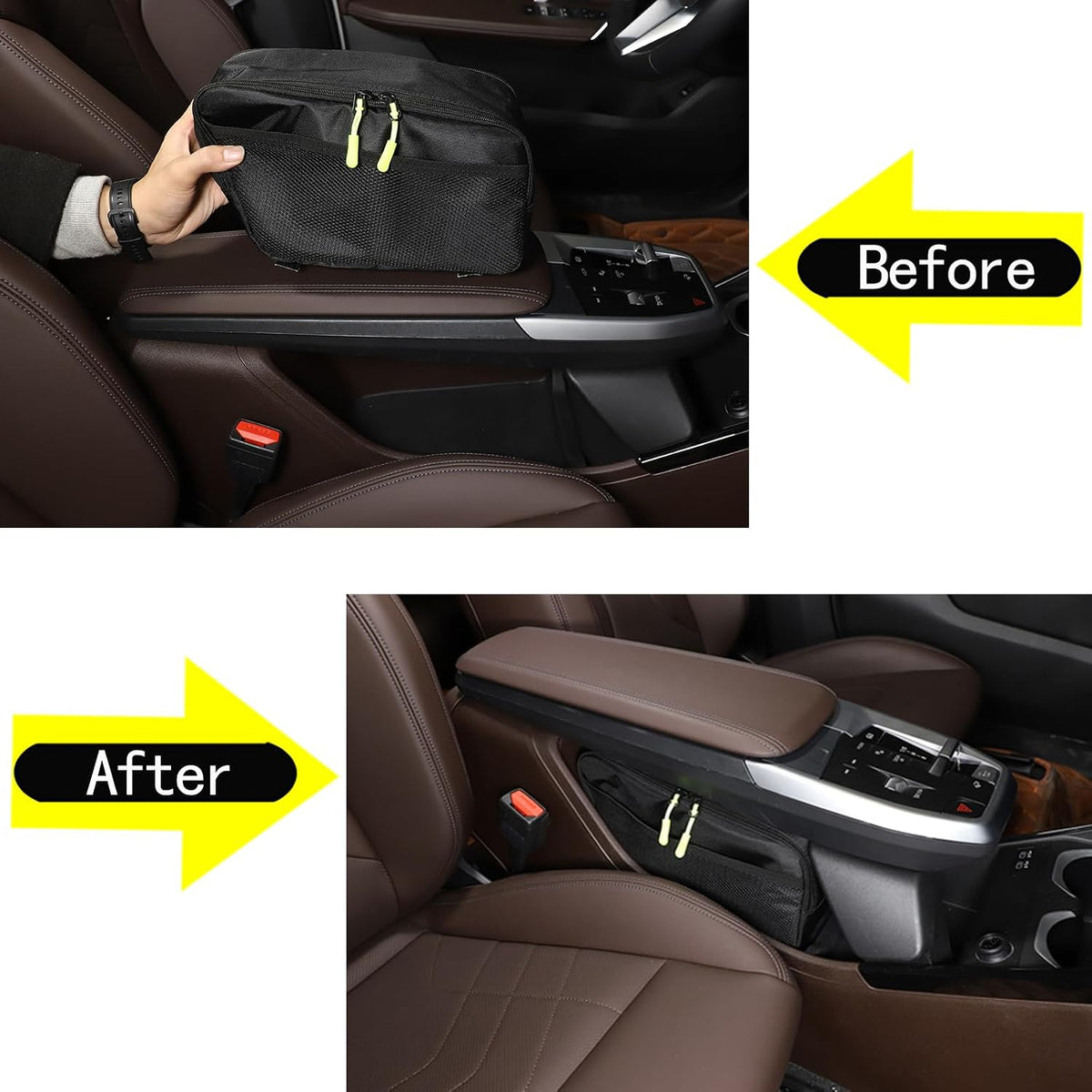 Car Storage Box Compatible with BMW X1 U11 2023 2024 2025 Lower Console Organizer Tray, Oxford cloth material Under Console storage bag Interior Accessories (Black)