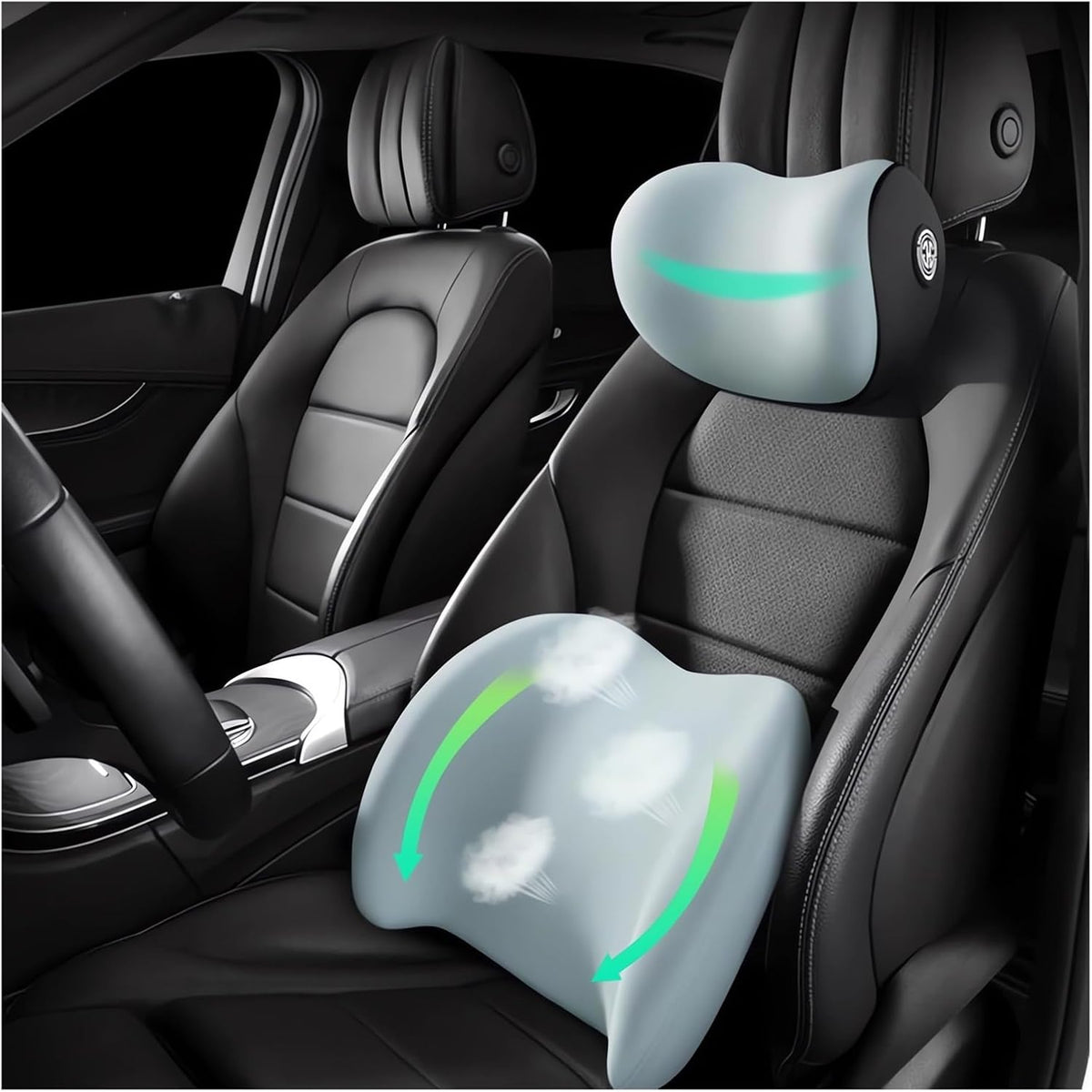 Car Headrest & Lumbar Support Cushion Ergonomic Car Seat Neck Back Rest Pillows Orthopedic Memory Foam Head Rest and Lower Lumbar Support Pillow Set Backrest Driving Seat Office Chair Support (Brown)