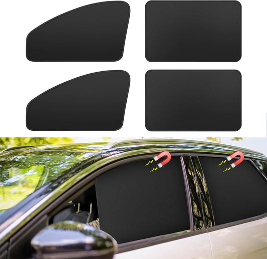 Car Window Shades - 100% Block Light Car Curtains with Magnetic - 4Pcs | Universal Fit Side Window Sun Shades Car Window Covers Keep Cooler Feeling, Thicken(thickset, 4pcs)