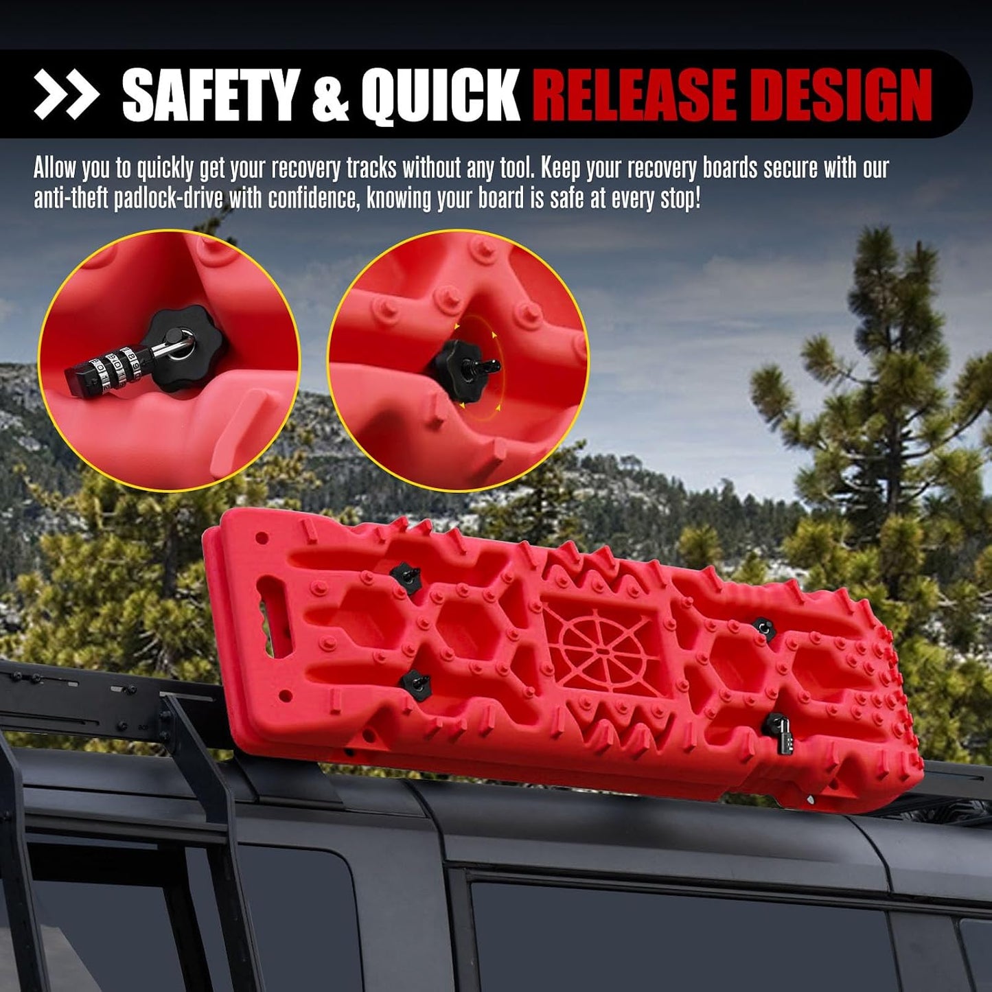 FieryRed Recovery Track Board Mounting Kit, Universal Traction Boards Mount Bracket, Side Mount for Roof Platform Rack with Lock for Overland Vehicle Roof Platform