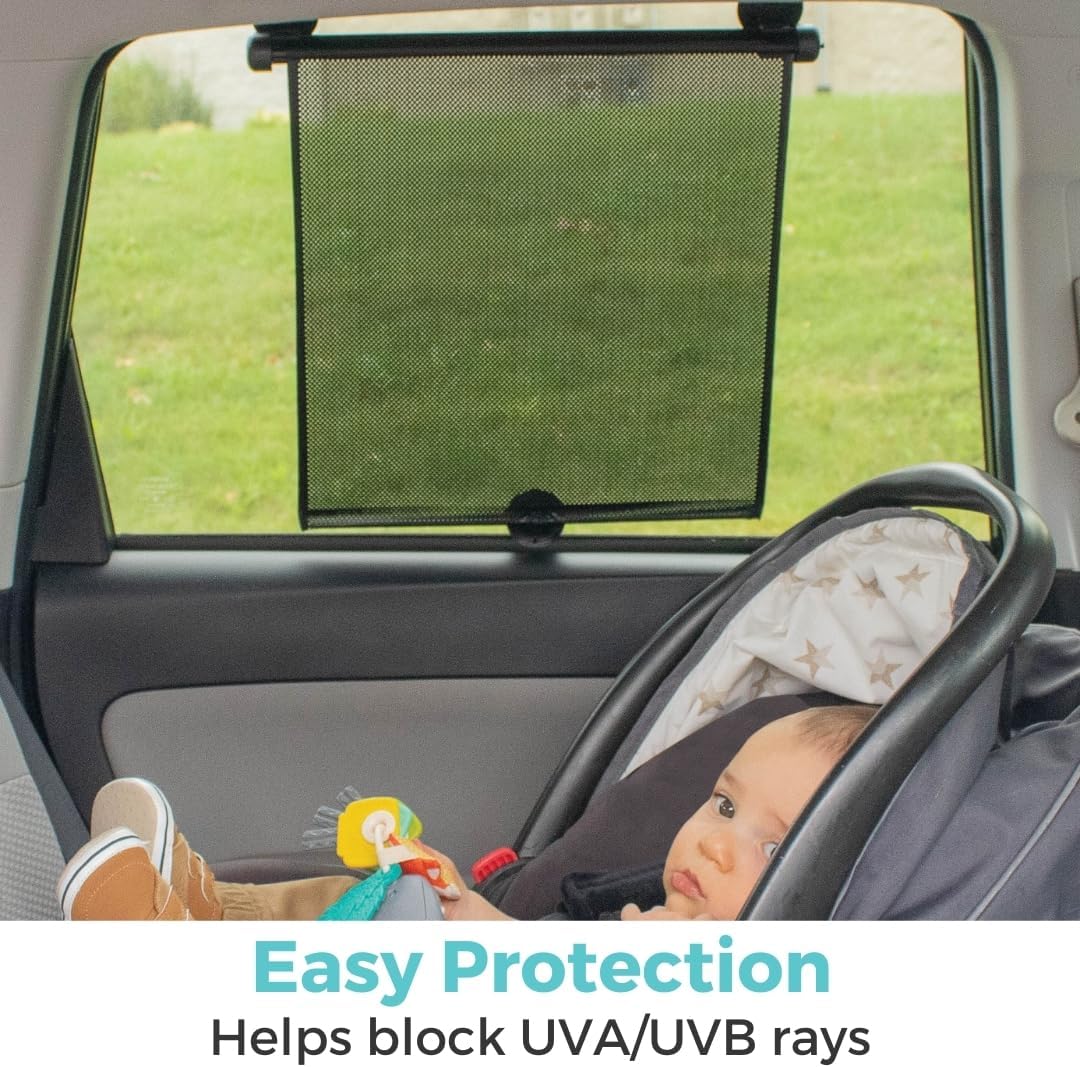 Toddleroo by North States - Extra Wide Car Window Shades for Baby: Car Shades for Side Windows - Retractable Pull-Down Roller - Black - 2-Pack