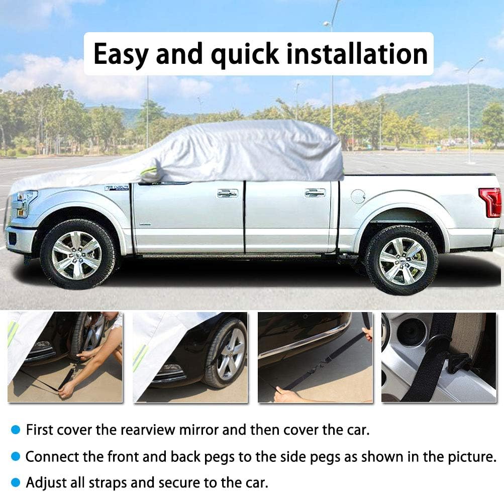 Half Car Cover with Cotton All Weather Car Body Covers Outdoor Indoor for All Season Waterproof Dustproof UV Resistant Snowproof Universal (Pickup (Crew Cab))