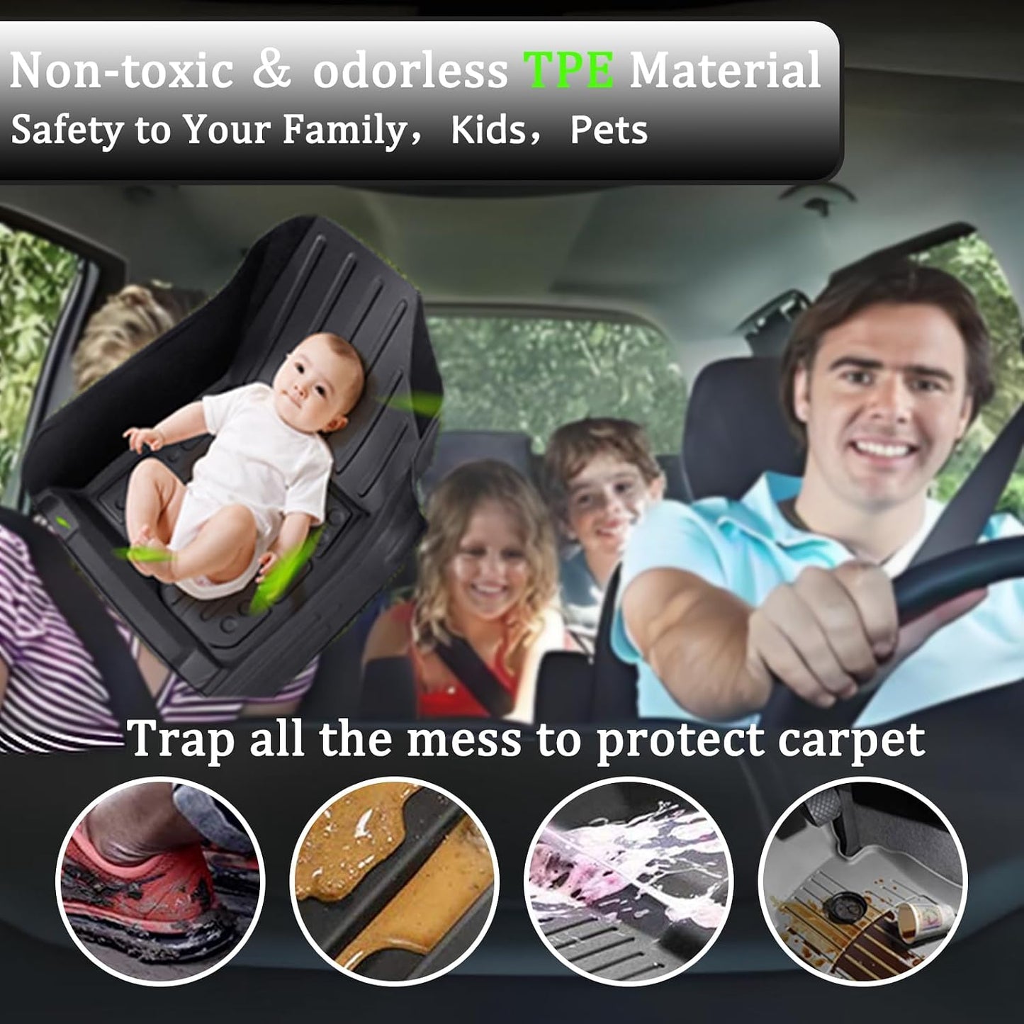 RAV4 Floor Mats Compatible with Toyota RAV-4 2007-2012，All Weather Protection Waterproof Durable Anti-Slip Odorless Custom-fit TPE Floor Liner Front and Rear Row Set