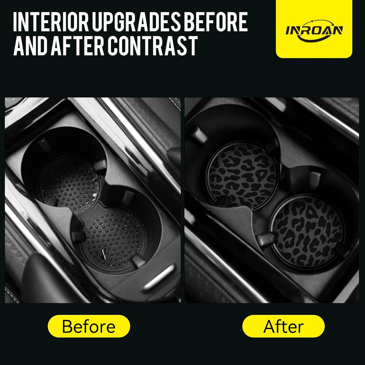 Black Leopard Print Cheetah Steering Wheel Cover for Women, Anti-Slip Breathable High Elastic Neoprene Car Steering Wheel Cover, Universal 15 Inch for Cars, SUVS, Includes 2 Ceramic Cup Coasters