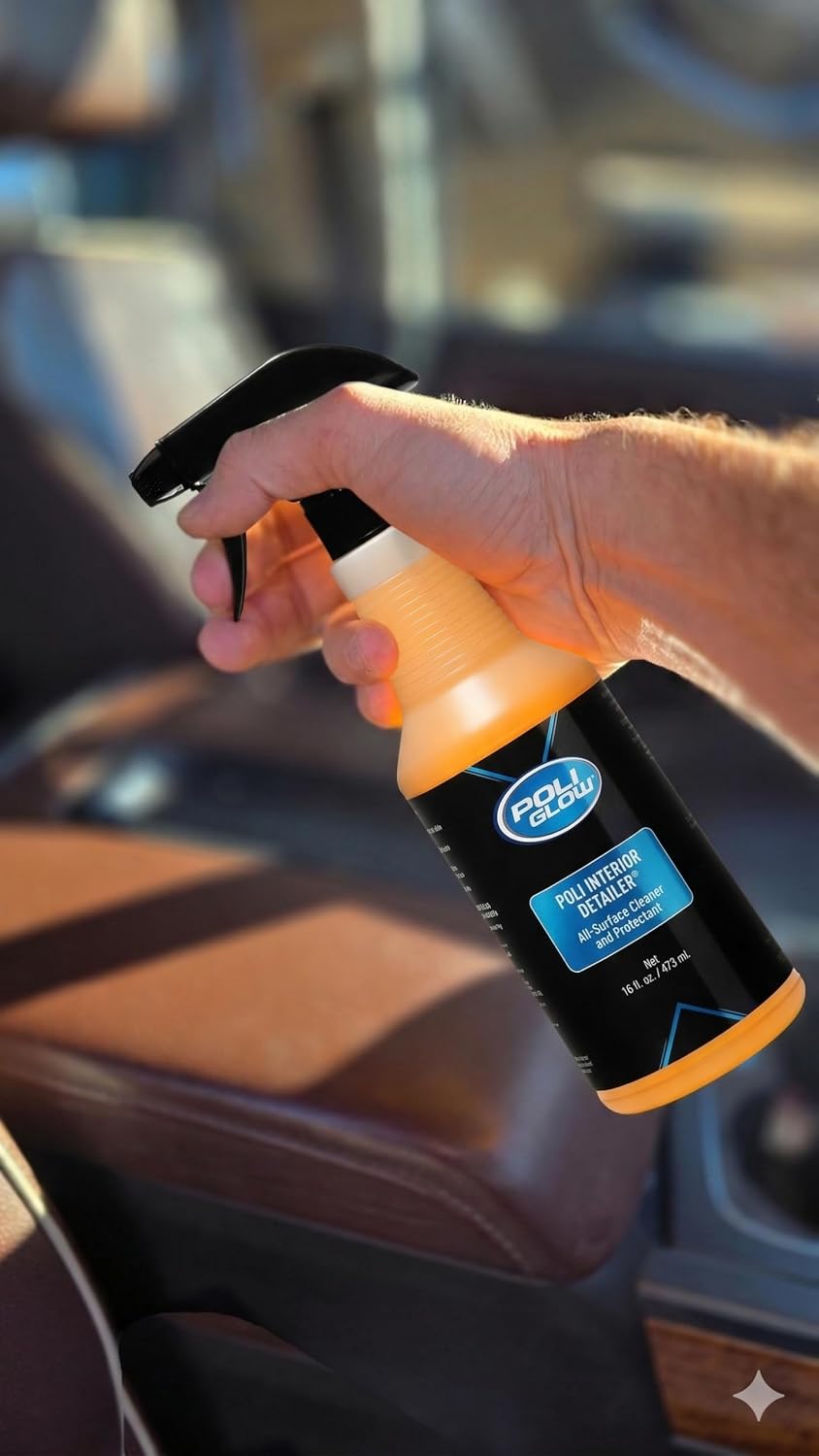 Poli Glow® Interior Detailer – 16 oz All-Surface Cleaner & UV Protectant for Boats, RVs, Cars – Water-Based, Streak-Free, Non-Greasy Interior Spray for Vinyl, Leather, Plastic, Glass & More