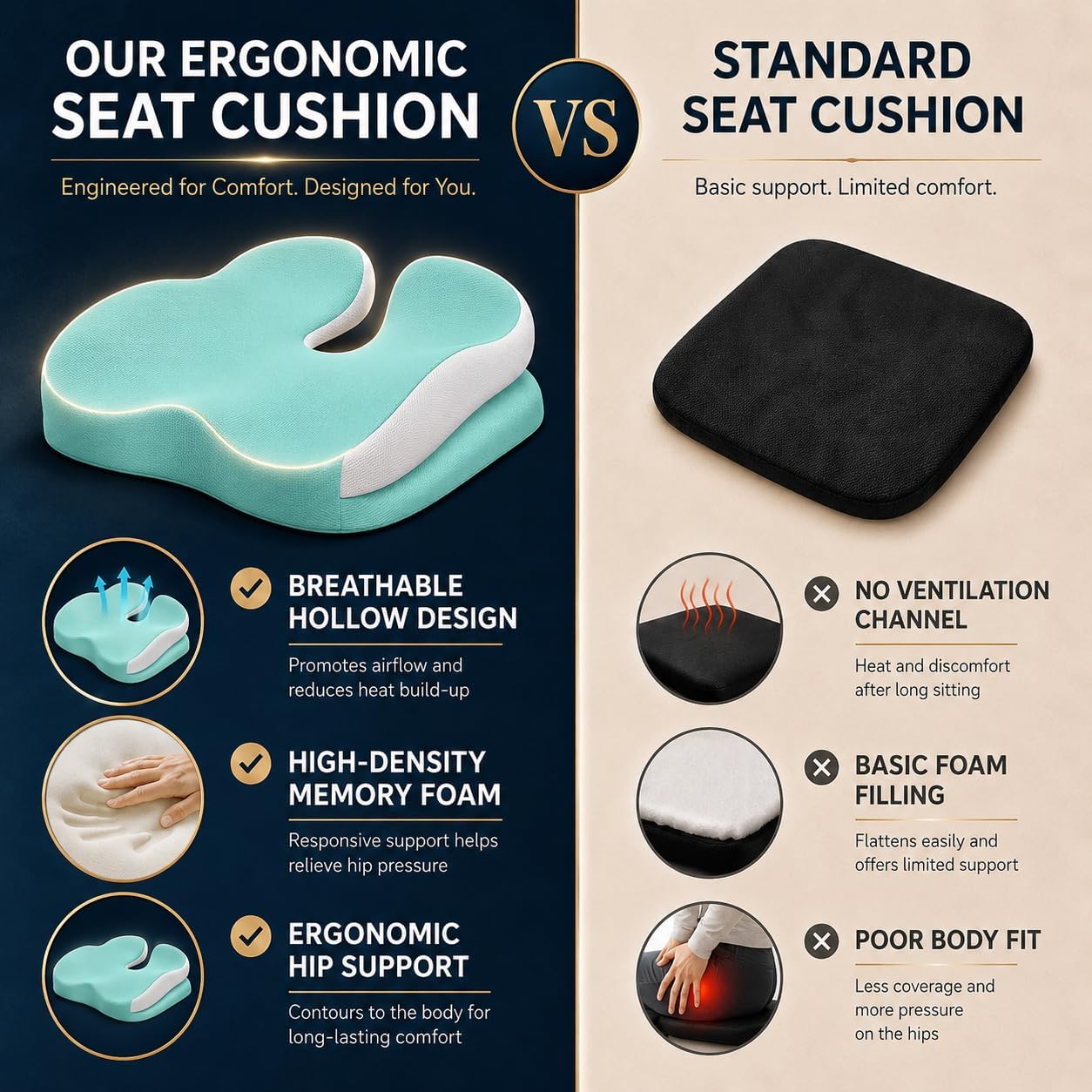 Seat Cushions for Office Chairs Wheelchair Cushion for Long Sitting Back Pain，Memory Foam Seat Car Computer Desk Chair Cushion，Coccyx Cushion for Tailbone Pain Relief Cushion Office Chair Green