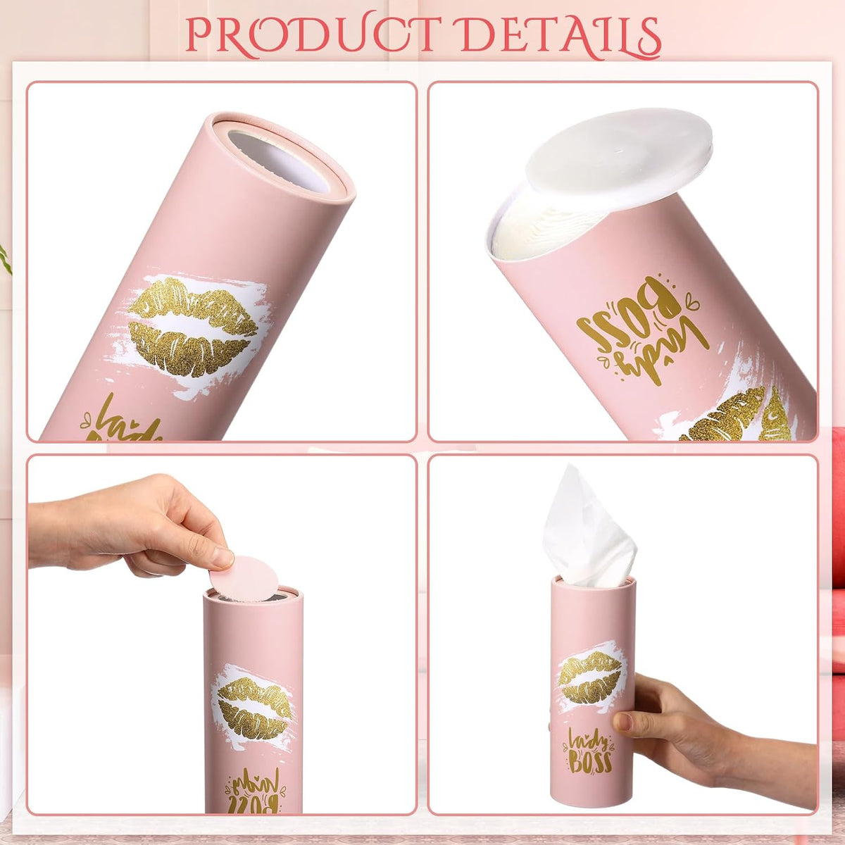 Yinder 4 Pcs Car Tissues Boxes Cylinder Refill 7 x 2.6'', Boss Lady Style