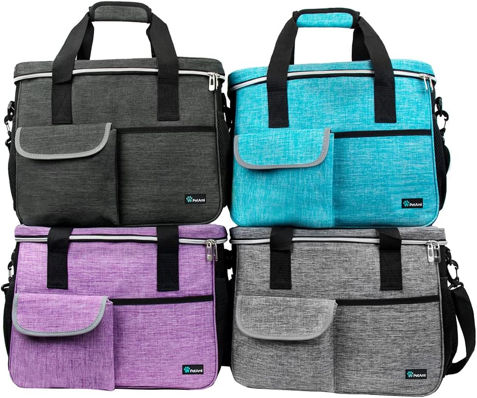 PetAmi Dog Travel Bag Organizer, Pet Travel Kit with 2 Food Containers & 2 Collapsible Dog Bowls, Pet Supplies Tote with Luggage Sleeve, Weekend Road Trip Camping Essentials, Teal Blue, Large