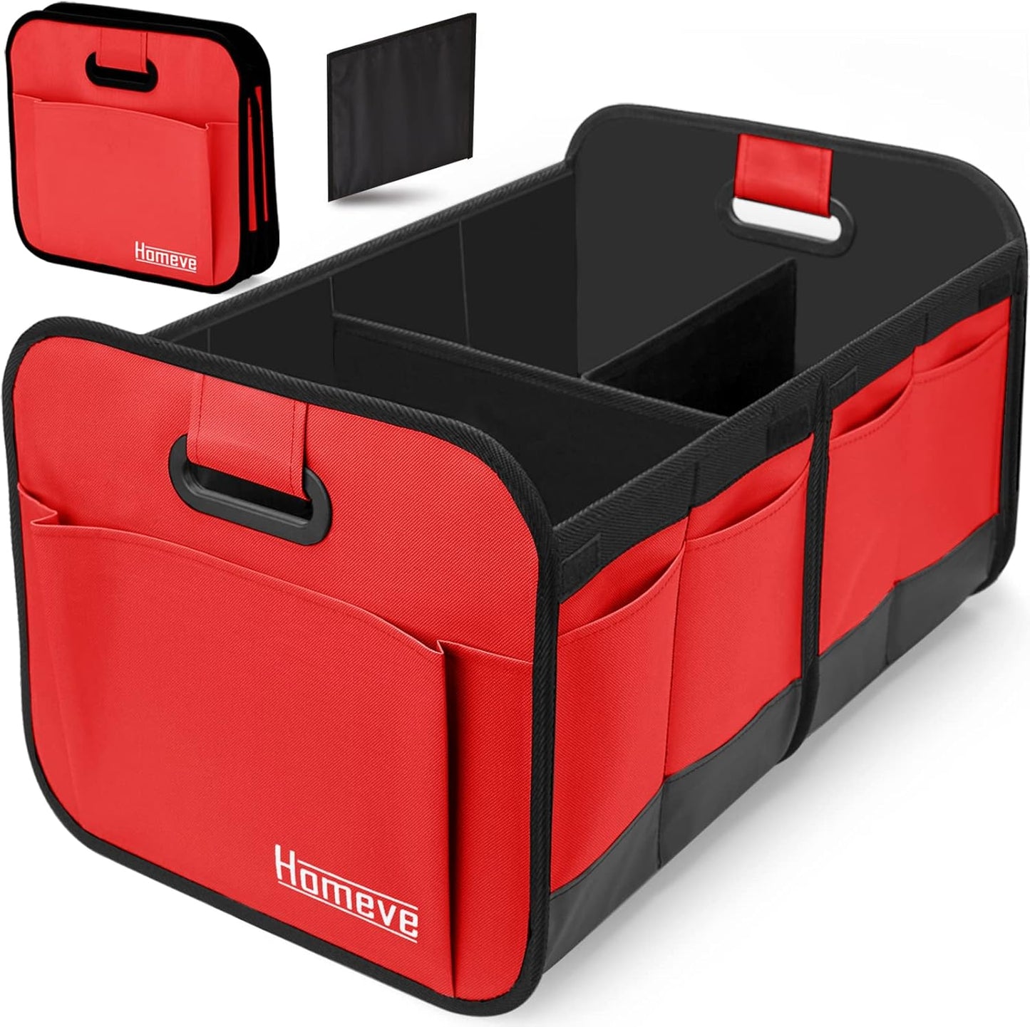 Homeve Car Trunk Organizer for SUV, 18.5Gal Large Capacity No-Sag Heavy Duty, Foldable Waterproof Anti-Slip Storage with 12 Pockets, Fit Sedan, Truck, Universal Car Accessories, Blue, 2 Compart,Large