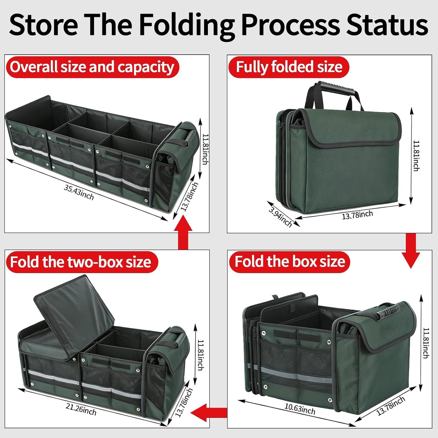 Car Trunk Organizer with Removable Cooler Bag - Collapsible Multi-Compartment Storage for SUV Truck Groceries Camping, Durable Nylon Auto Cargo Organizer (Green)