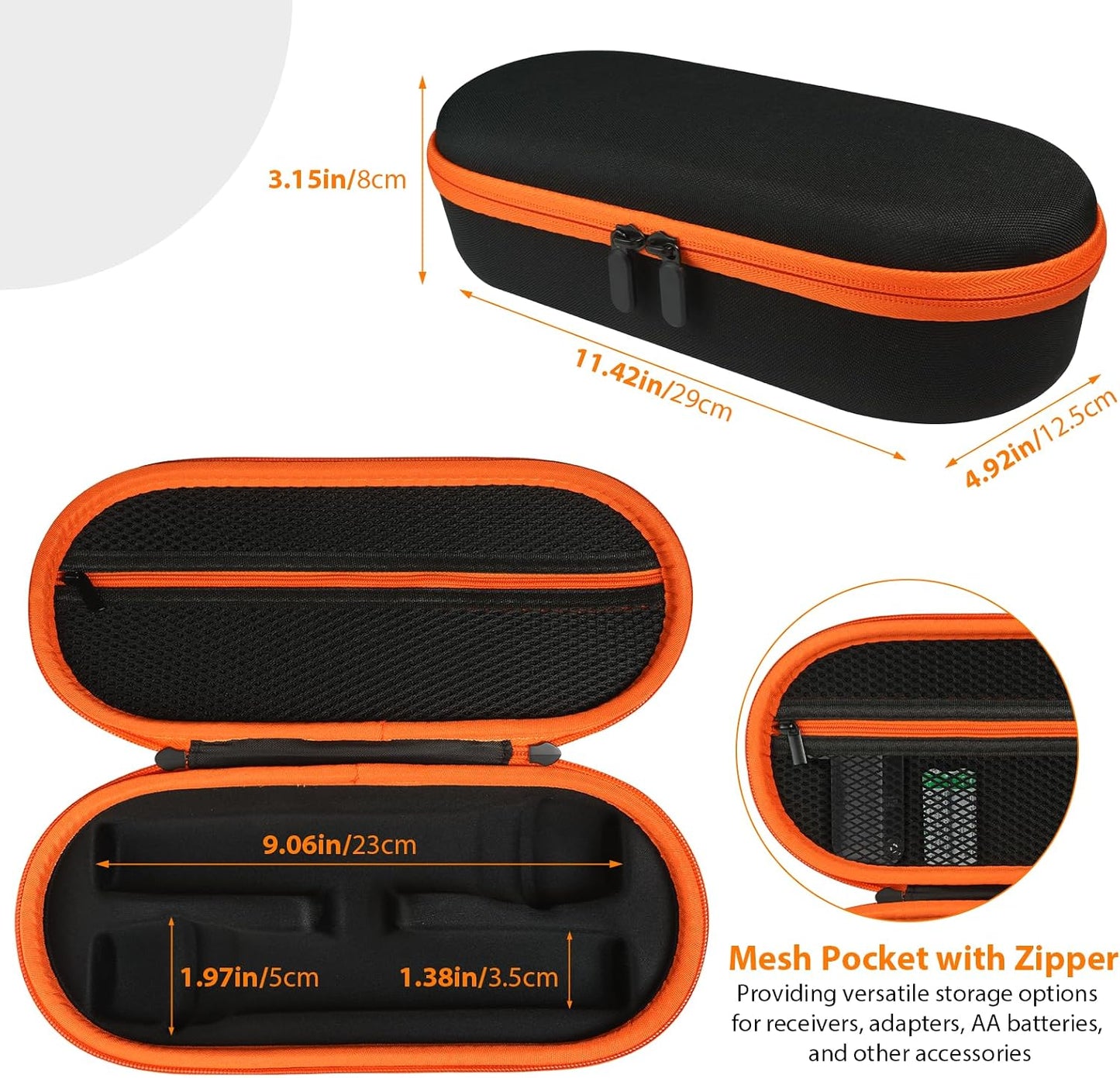 Wireless Microphone Case Compatible with JBL Wireless 2 Microphone System, Handheld Dual Mic Carrying Case, Travel Bag for Receiver, Batteries and Adapter, Karaoke - Orange (Box Only)