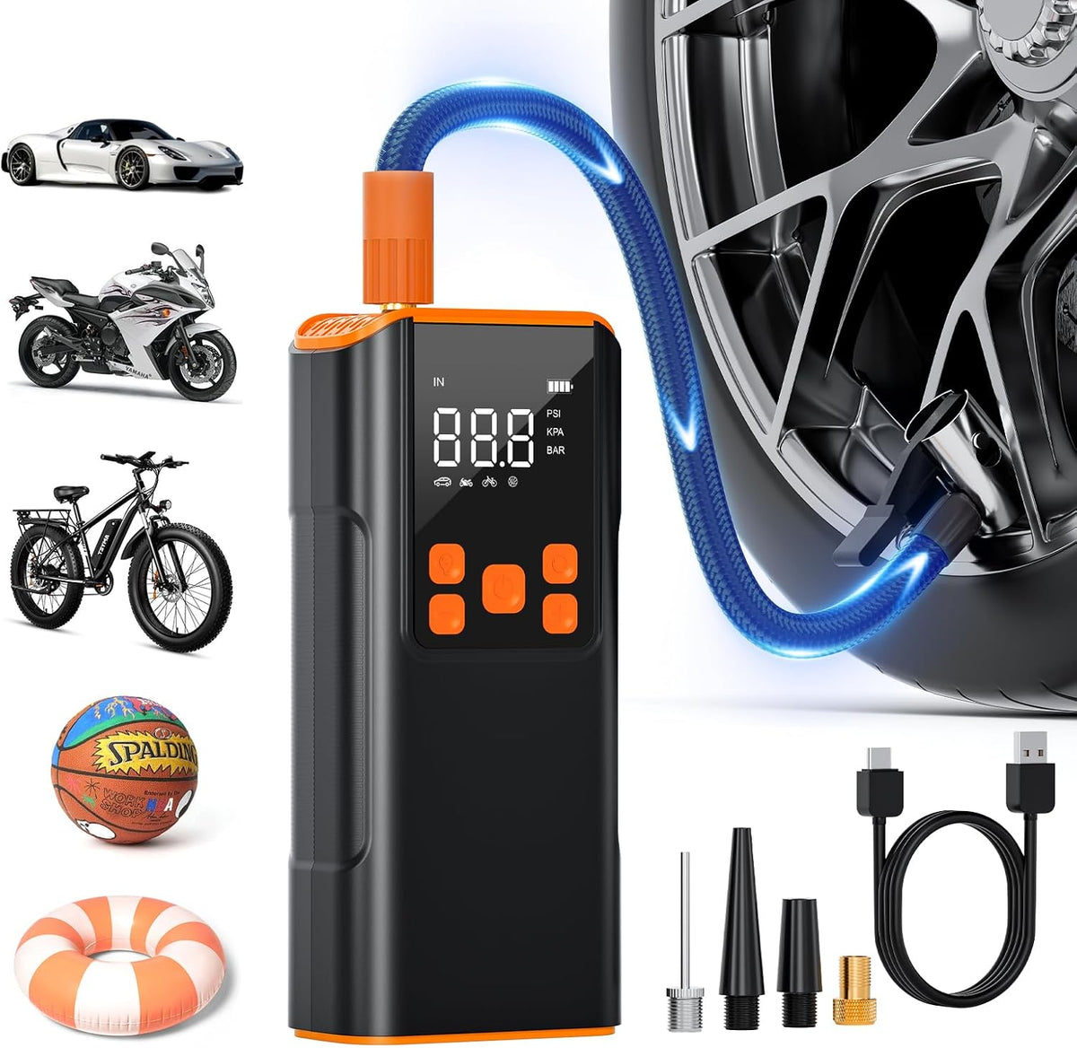 Zeee Tire Inflator Portable Air Compressor, 150PSI Portable Air Pump with Accurate Pressure LCD Display, 2X Fast Inflation Cordless Tire Pump for Car Bicycle Motorcycle Ball
