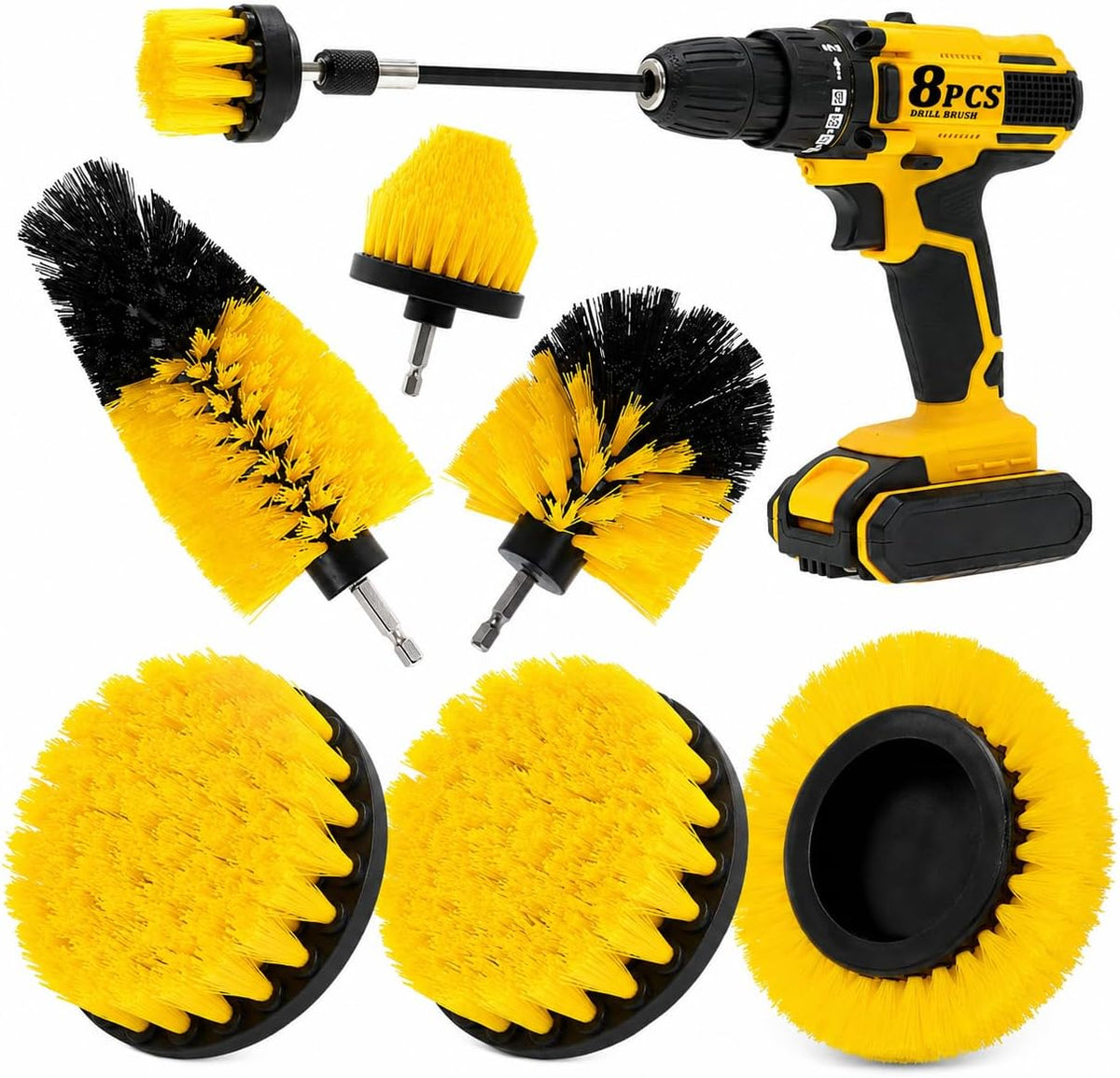 8 Pcs Drill Brush Attachment Set, Power Scrub Brush Kit