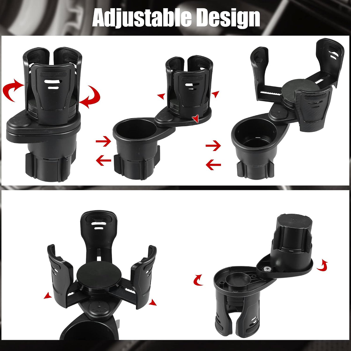 X AUTOHAUX Car Cup Holder Expander 2-in-1 Multifunction Car Drink Extender Adapter with Adjustable Base for Water Coffee Cups Beverage Cans Black