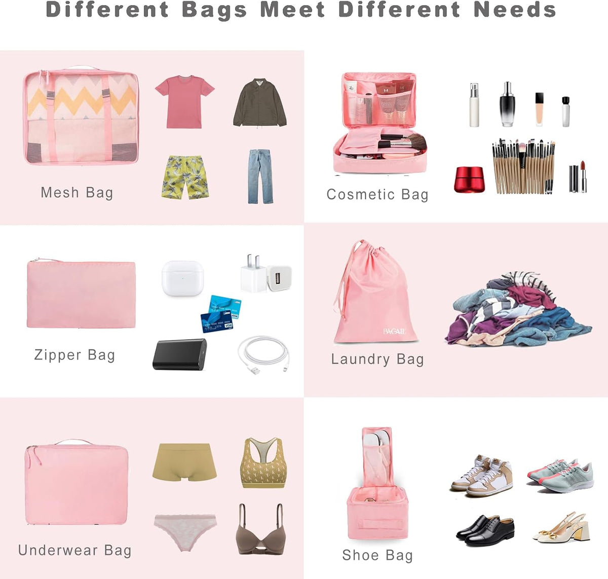 BAGAIL 8 Set Packing Cubes Luggage Packing Organizers for Travel Accessories-Blush Pink