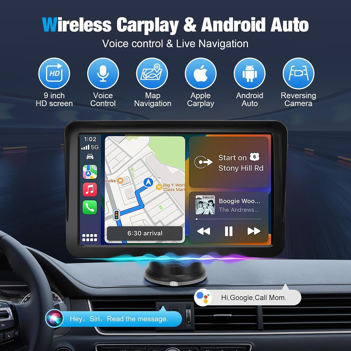 Carplay Screen for Car, 9 inch Wireless Carplay (Black)