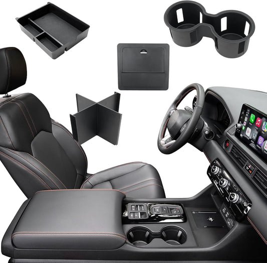 ELECFRESH 4PCS Center Console Organizer Tray for 2023-2026 Honda Pilot 2024-2026 Honda Ridgeline&Passport Accessories, Armrest Storage Box and Divider, Hidden Storage Box and Cup Holder