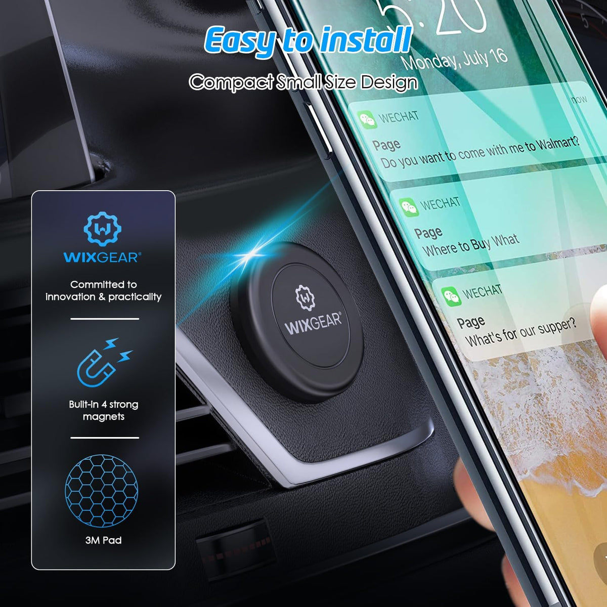 Universal Flat Stick On (2 Pack) Dashboard Magnetic Car Mount Holder for Cell Phones and Mini Tablets with Fast Swift-Snap Technology - Extra Slim