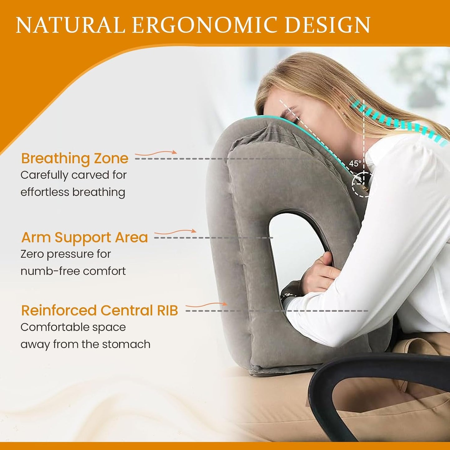 Inflatable Travel Pillows for Airplanes, Blow Up Travel Pillow for Train Office Car with Chin and Neck Support, Inflatable Travel Pillow for Sleep Support with Eye Mask, Bag & Earplugs_Gray