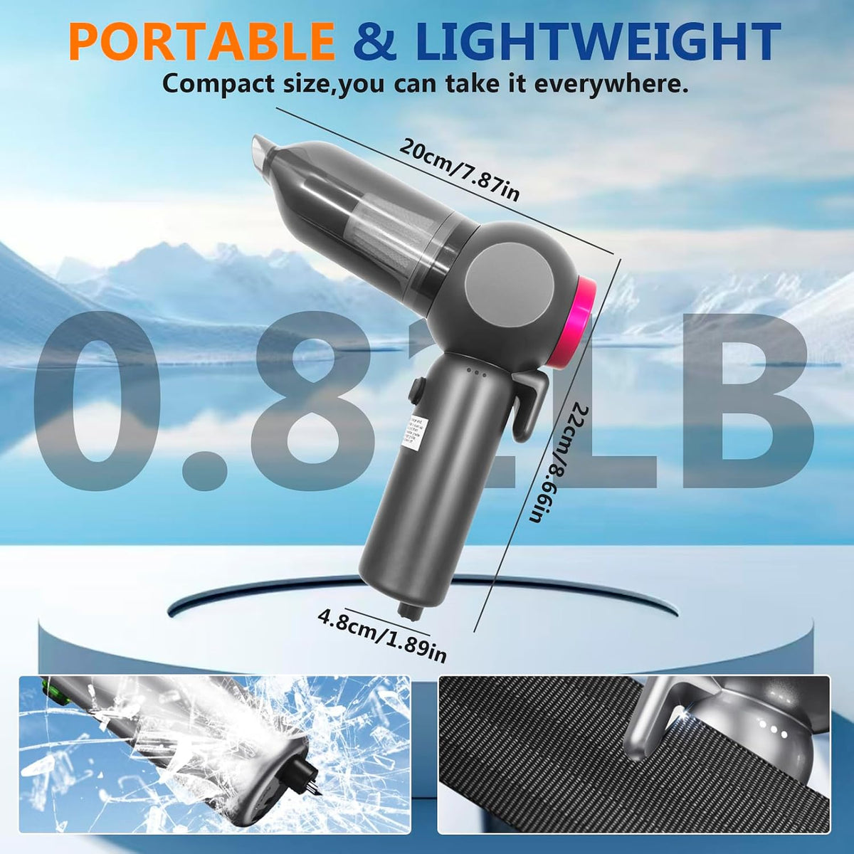 Car Vacuum，Handheld Car Vacuum Cleaner Cordless，20000Pa Vacuum Portable Cordless Powerful 120W Brushless Motor & 60 Min Runtime, 6-in-1 Portable (6000mAh Battery)