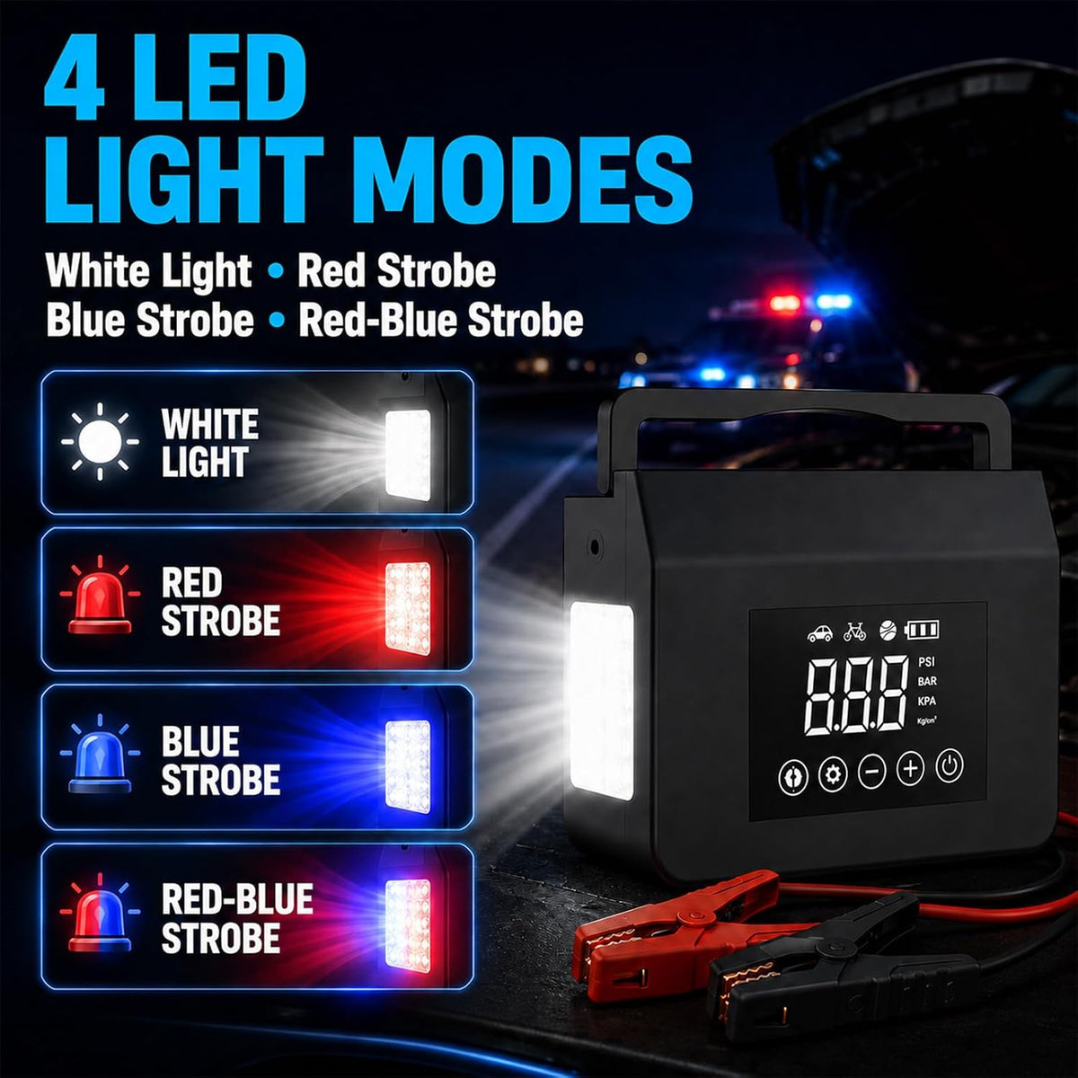 4000A Jump Starter with Air Compressor, 150PSI Tire Inflator, LED Light