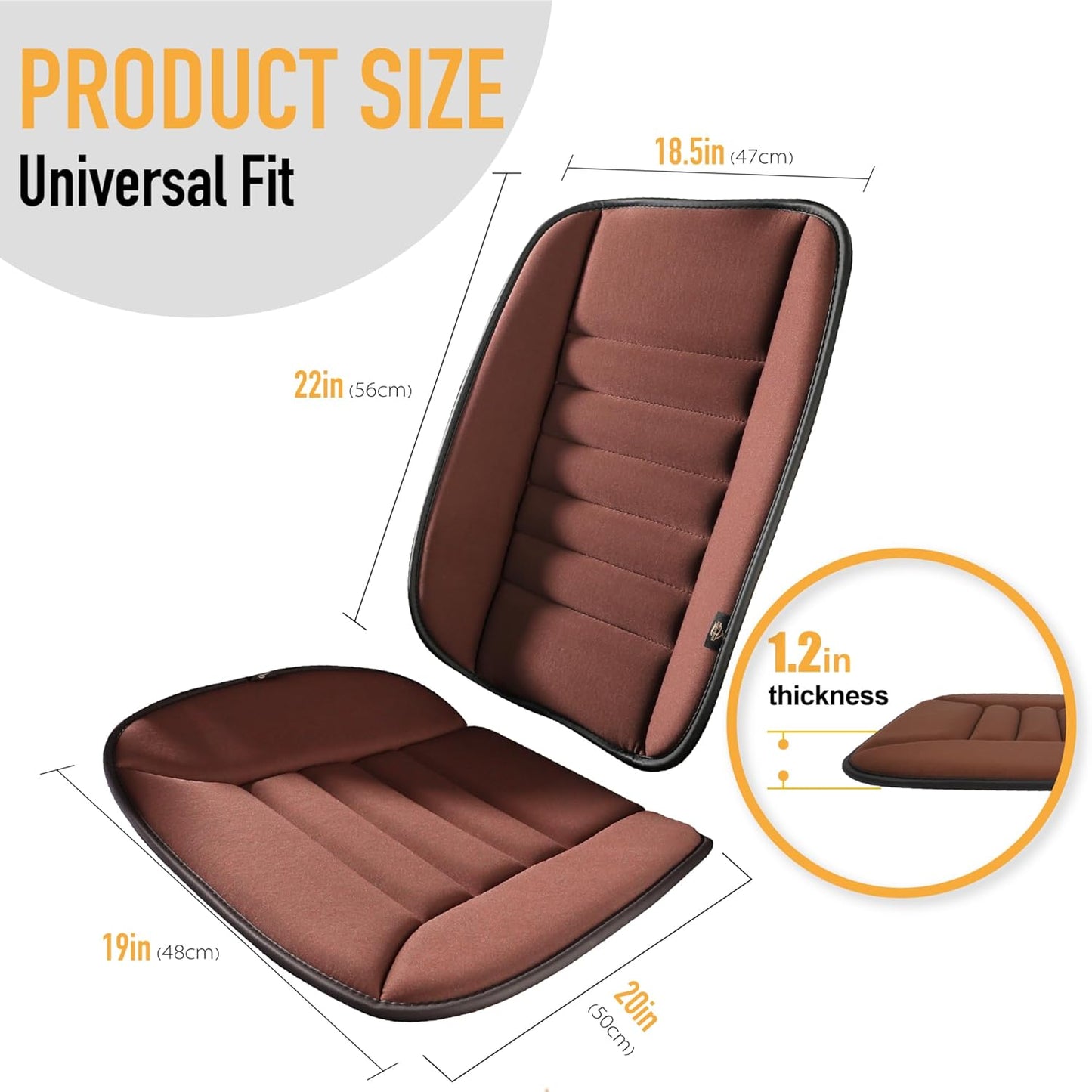kingphenix Car Seat Cushion with Back Support Pillow, Memory Foam, Brown | Memory Foam Car Cushion for Long Driving, Truck, Office Chair, Tailbone and Lower Back Support