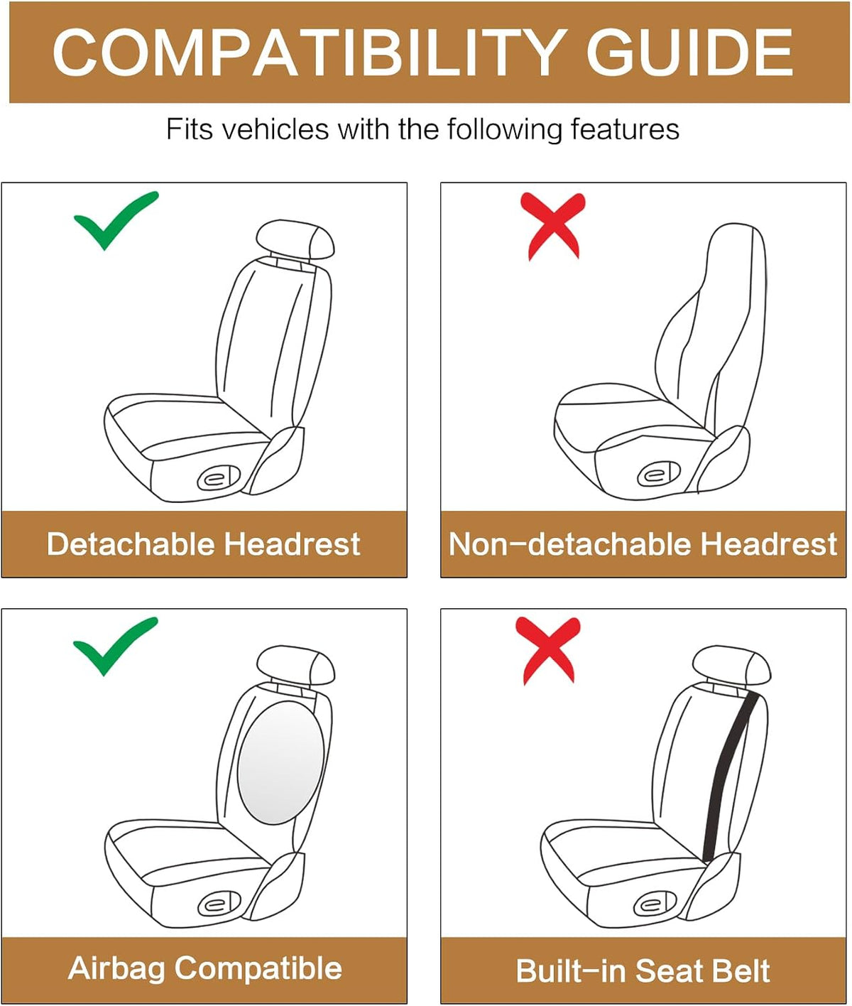 Pariitadin Leather Car Seat Covers Front Pair, Waterproof Breathable Faux Leather Automotive Seat Covers for Cars, Non-Slip Car Interior Covers Universal Fit Most Cars Sedans Trucks SUVs, Beige
