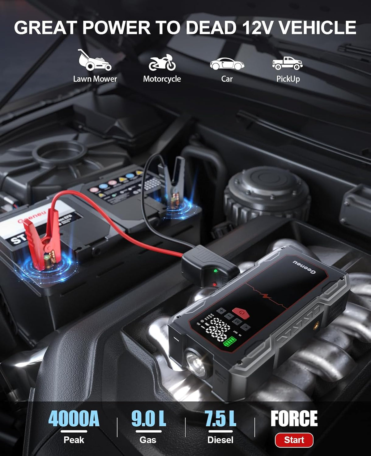 Jump Starter with Air Compressor, 4000A Car Battery Charger Jump Box