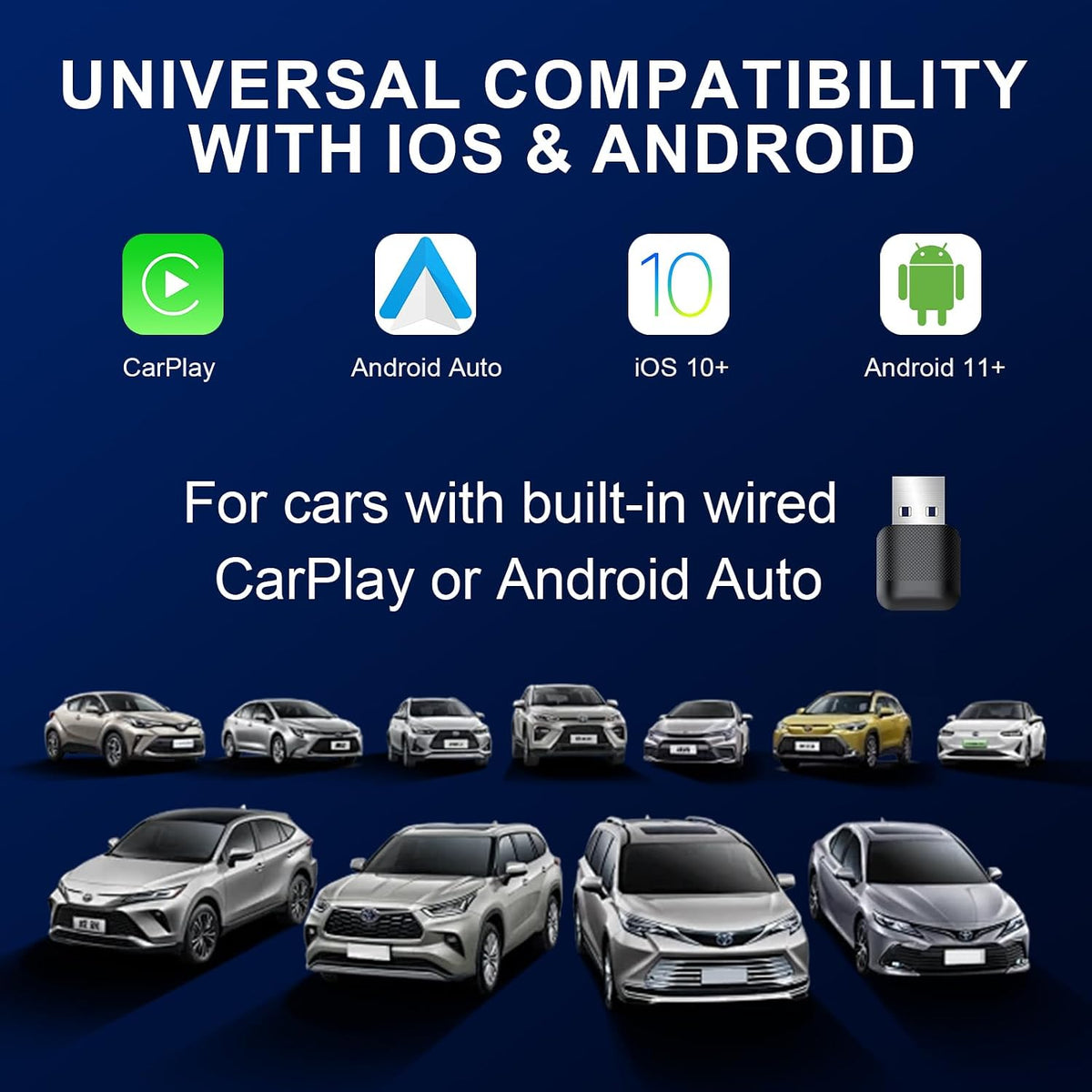 DUAIU Wireless CarPlay Adapter for iPhone & Android Auto – Mini Plug & Play Car Play No Delay, Dual-Band 2.4G/5G, Auto Reconnect, Converts Wired to Wireless for 2018+ Cars, USB-A & USB-C