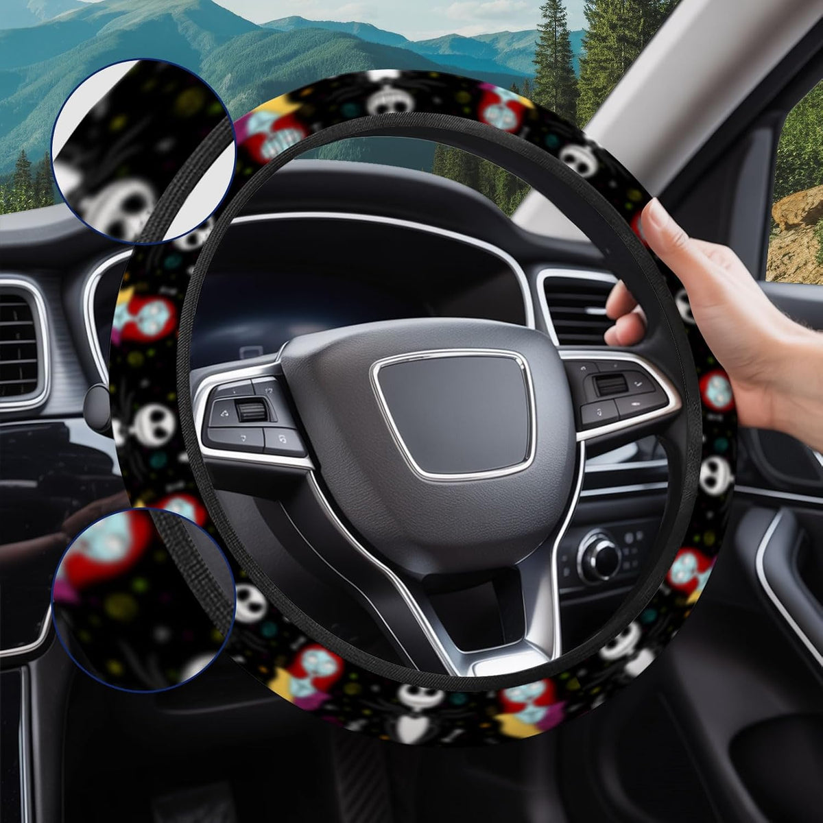 GENANY Gothic Skeleton Halloween Steering Wheel Cover for Car 14-17 Inch