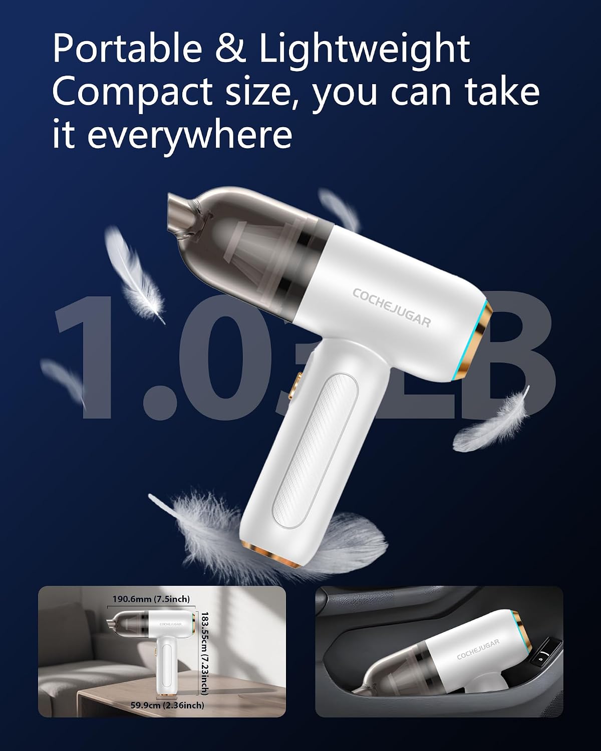 Portable Handheld Cordless Vacuum，18KPA 4-in-1 Magnetic Handheld Car Vacuum Cleaner Cordless with LED Light，30Mins Runtime& Type C Fast Charging，Low Noise for Car，Keyboard，Shelf