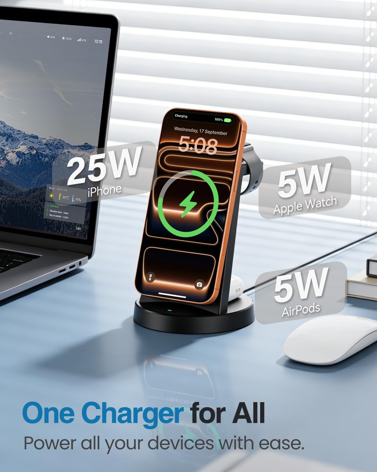 25W MagSafe Charging Station, 3-in-1 Magnetic Wireless Charger for Apple