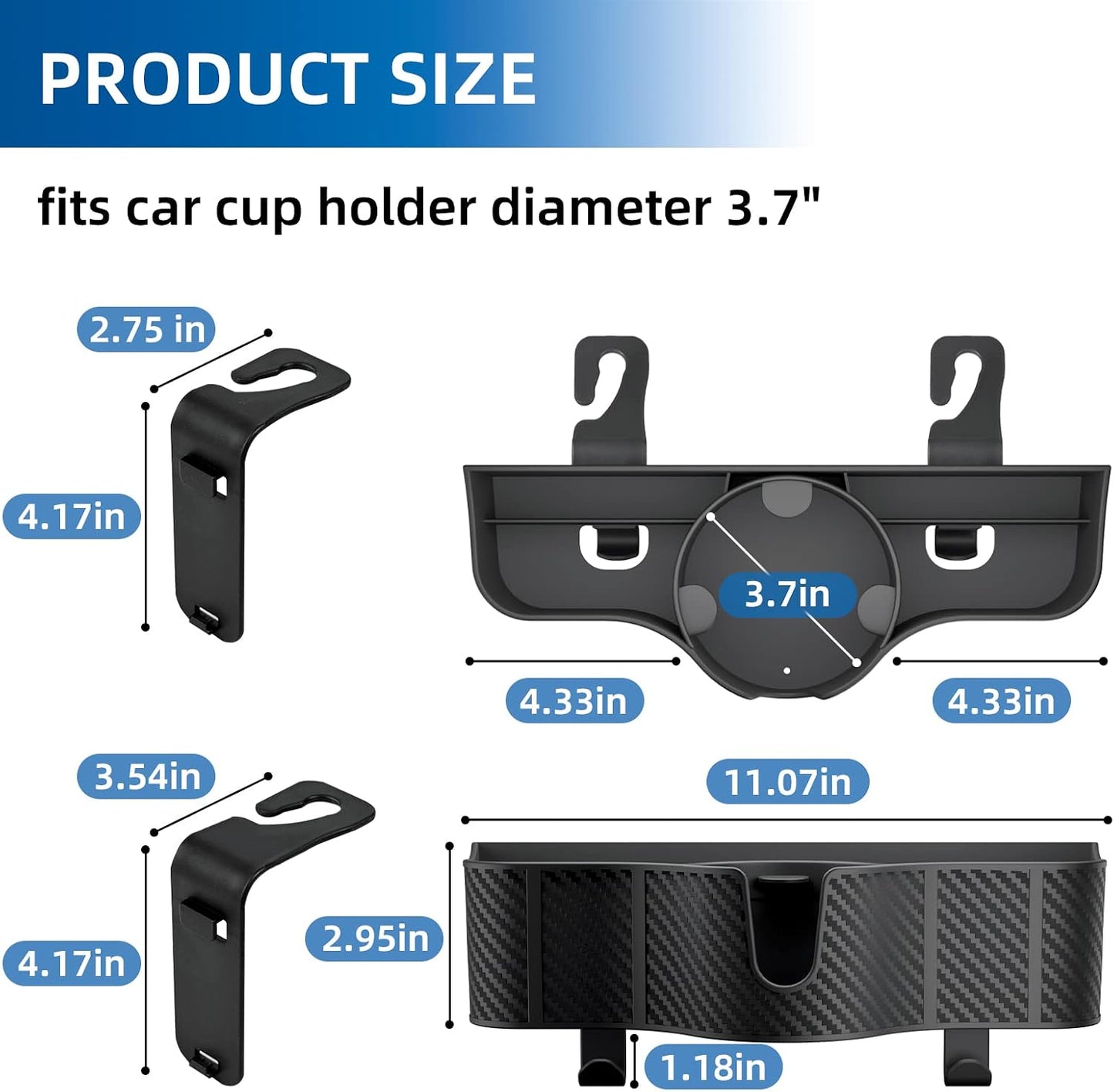 OUSHASAA 3-in-1 Car Headrest Organizer with 3.7" Cup Holder & Hooks-1PC | Backseat Cup Holder for Car, Multifunctional Car Travel Storage, Fits Most Cars & SUVs, Easy Installation