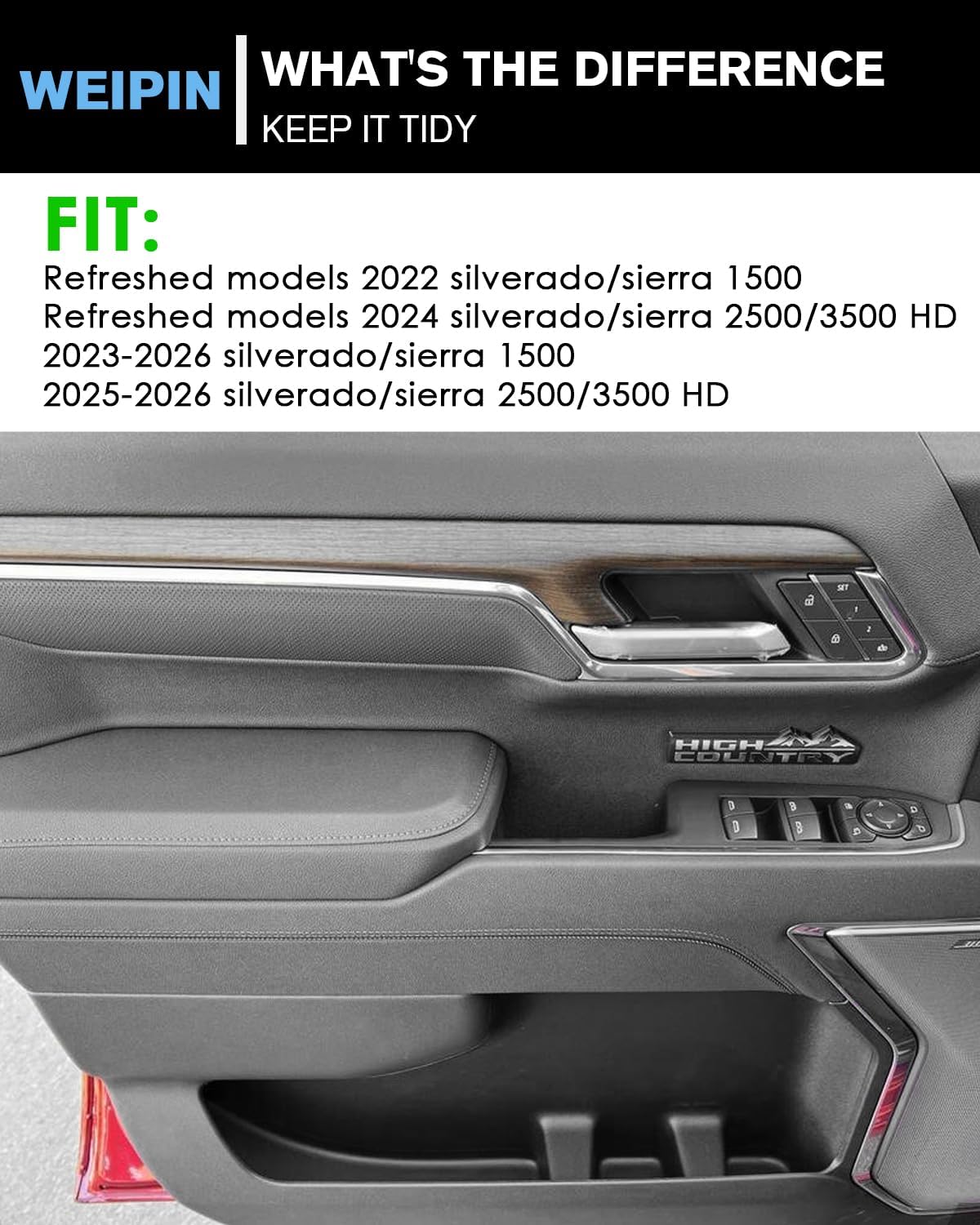 For 4PCS Center Console Door Side Organizer Tray Silicone Materials Compatible with 2022-2026 Silverado&Sierra 1500/2024-2026 Silverado&Sierra 2500HD/3500HD