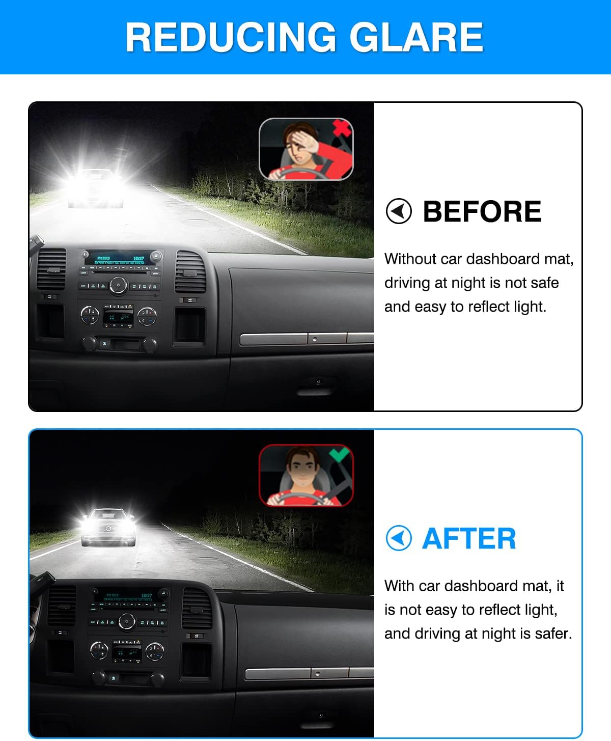Autorder Dashboard Cover Mat for 2007-2013 Chevy Chevrolet Silverado/GMC Sierra/Avalanche, 2007-2014 GMC Yukon/Chevrolet Tahoe/Suburban with 2 Glove Boxes Accessories Dash Cover Flannel Dash Mat