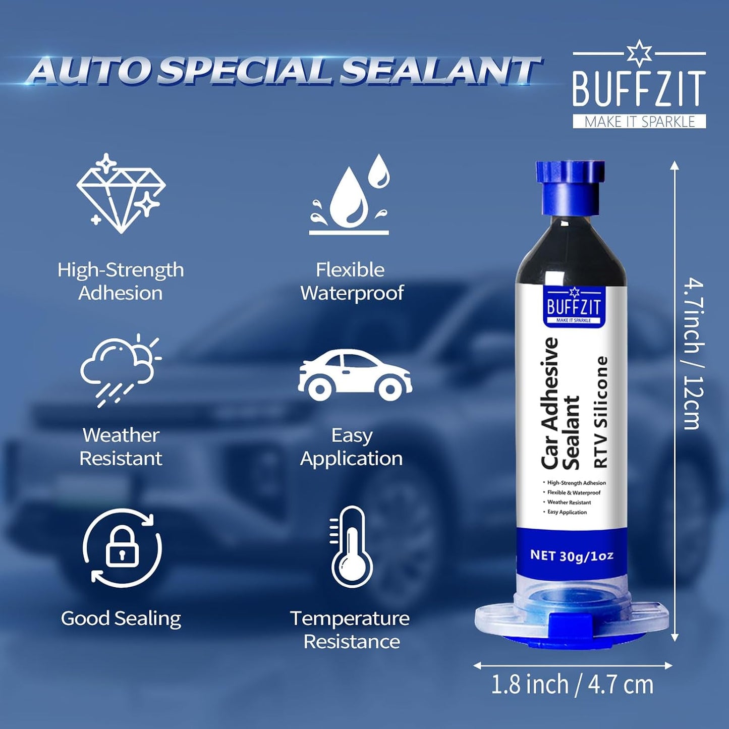 RTV Silicone Adhesive Sealant – 100% Silicone Waterproof Caulk, Strong Bond, Shrink & Crack Proof – Automotive Gaskets, Engine, Sunroof, Headlights, Windows & Home Repairs (Black, 30g/1oz)