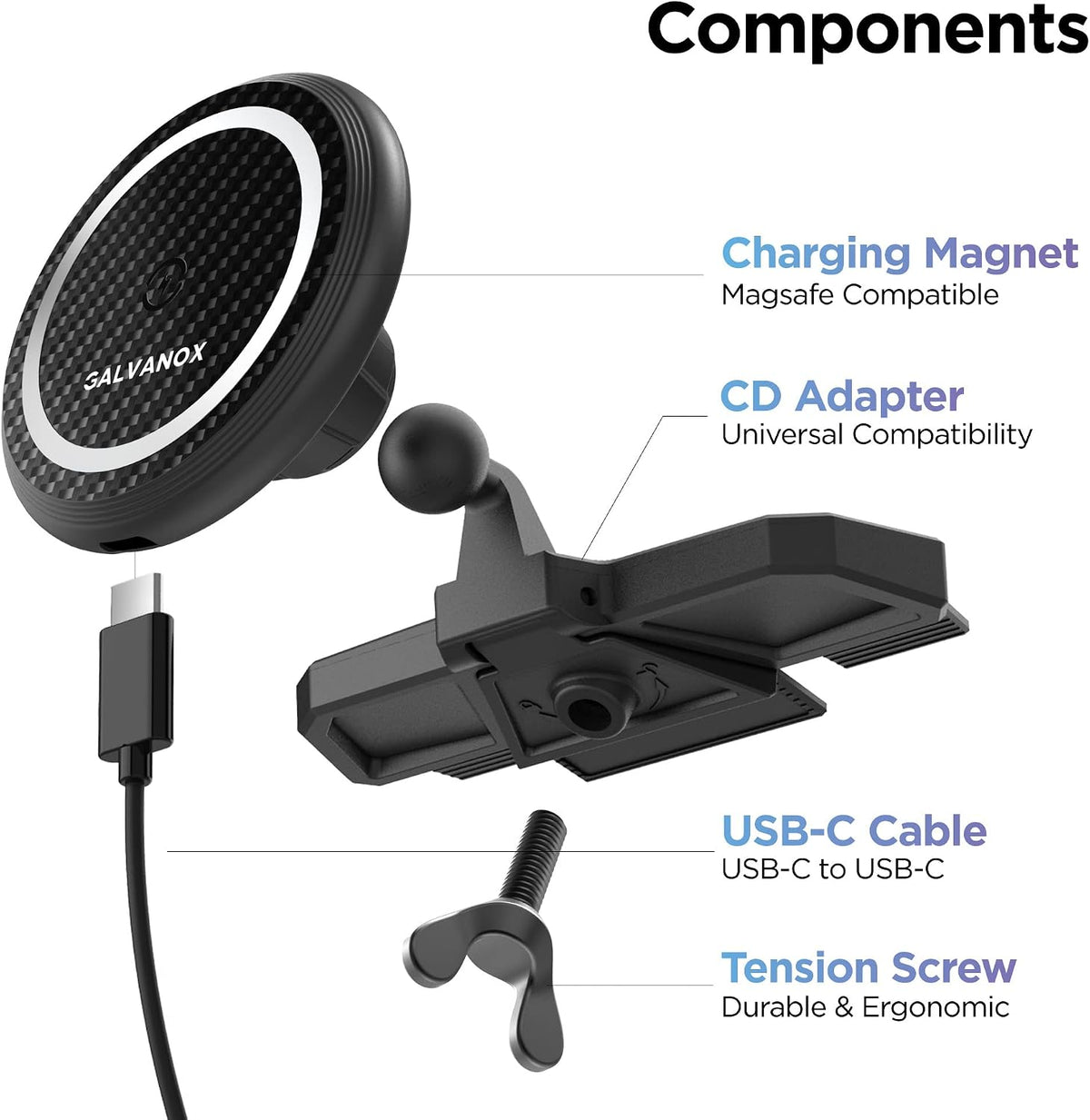 Galvanox Wireless Charging Car CD Slot Phone Holder - Magnetic Mount Charger with Secure CD-Player Attachment - Compatible with MagSafe