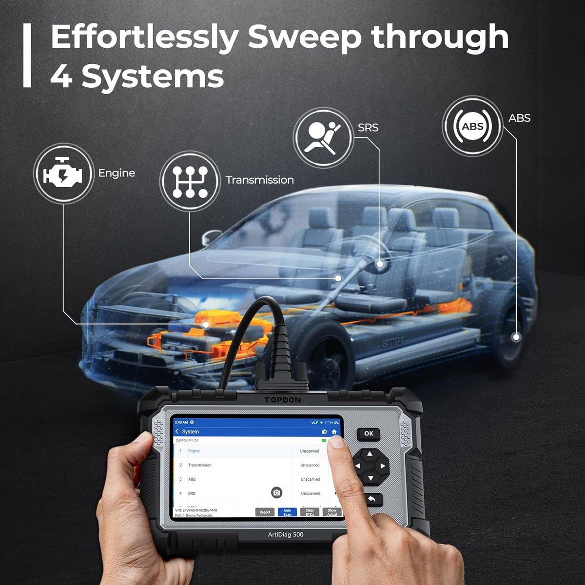 TOPDON AD500 Car Diagnostic Scanner, Engine ABS SRS Transmission Scan Tool