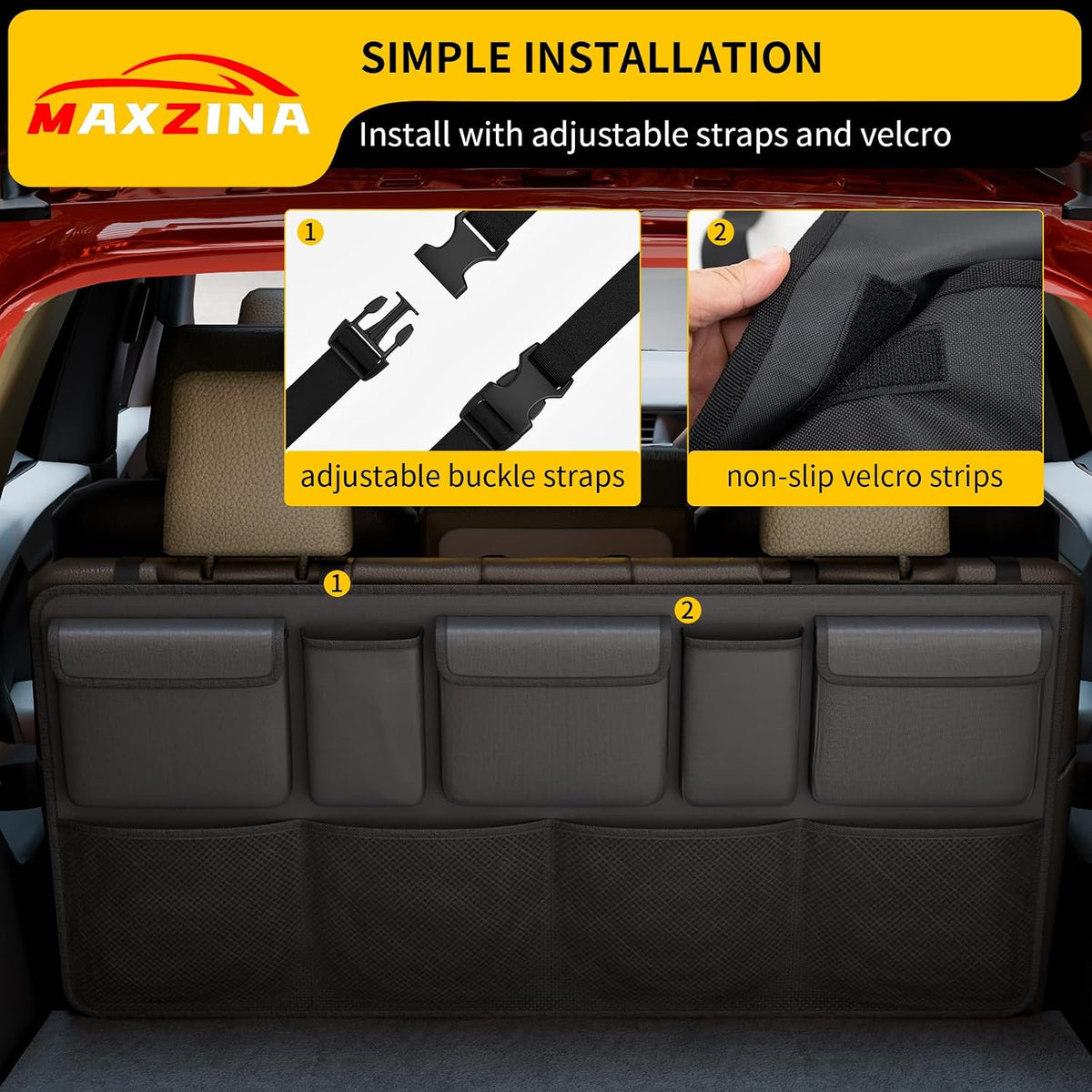 Car Trunk Organizer Large Capacity Backseat Hanging Organizer (41"*20") Collapsible Oxford Cloth Car Storage Bag with 9 Pockets for SUV&Truck&MPV Accessories (Black)
