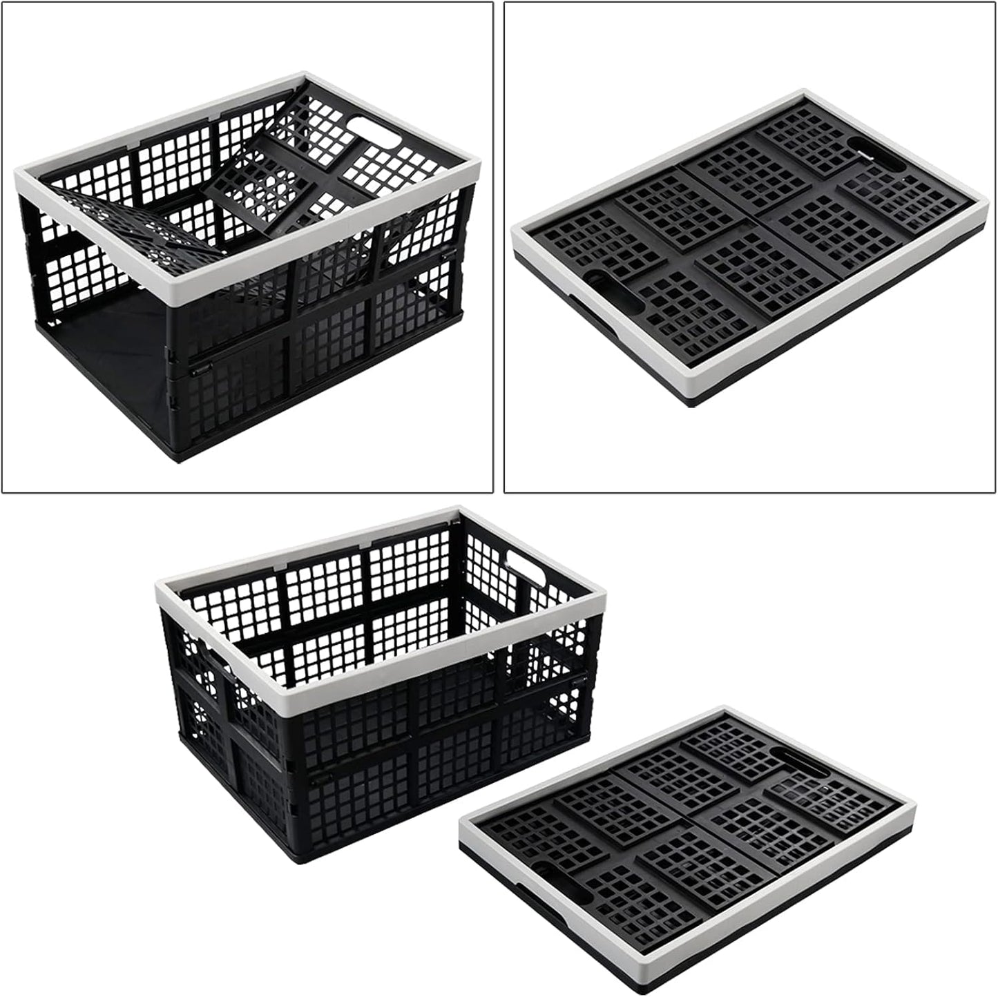 3-Pack Plastic Crates, 42L Foldable Baskets, Collapsible Crates | Stackable Storage Container, Baskets and Bins for Organizing Tools, Books, Food, Drinks, Camping, Shopping & Transport