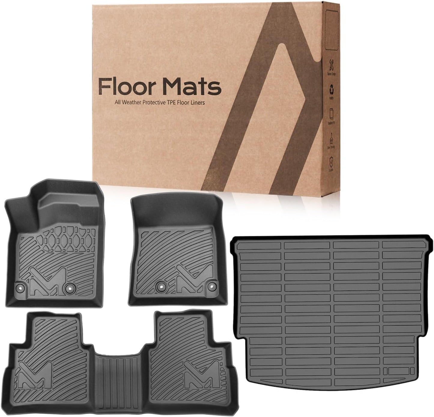 TPE Automotive Floor Mats & Cargo Liner Custom for 2021-2026 Nissan Rogue (Not for Sport), All Weather Cover Protection Waterproof Black Floor Liner Front & Rear Row Full Set Car Mats, 4PCS