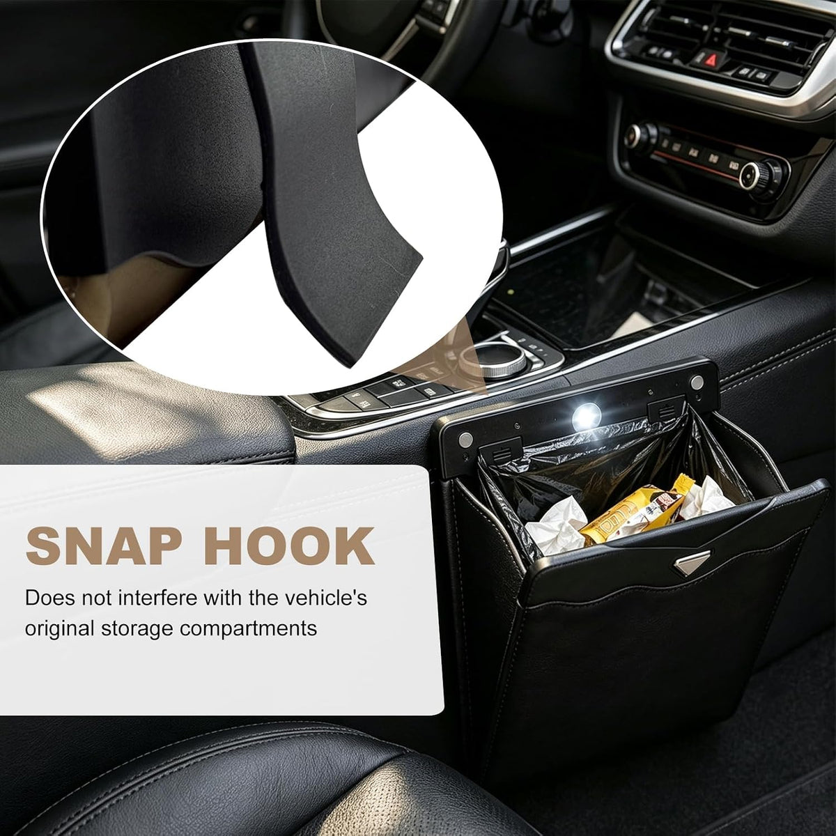 LED Car Trash Can, Leather Garbage Bin (Black)