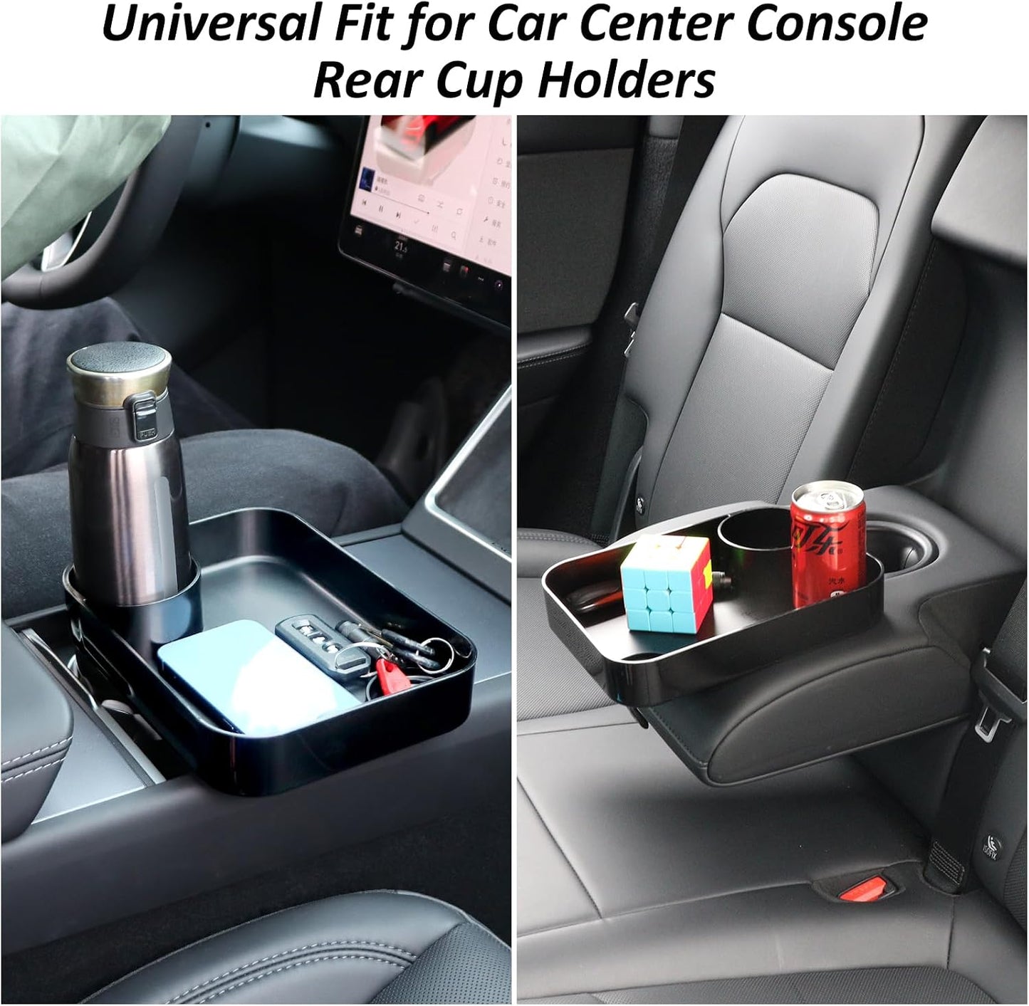 Car Seat Snack Tray for Kids, Mess-Free Square Travel Tray Cup Holder Snack Tray, Durable Car Food Tray for Toddlers, Fit Kids Travel Road Trip Essentials (1, Black)