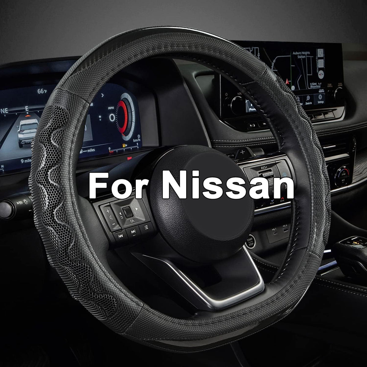 GIANT PANDA D Shape Steering Wheel Cover for Nissan Rogue Kicks - Auto Car Steering Wheel Cover Customized for Nissan Altima Sentra(Black+Red Line-D-Shaped)