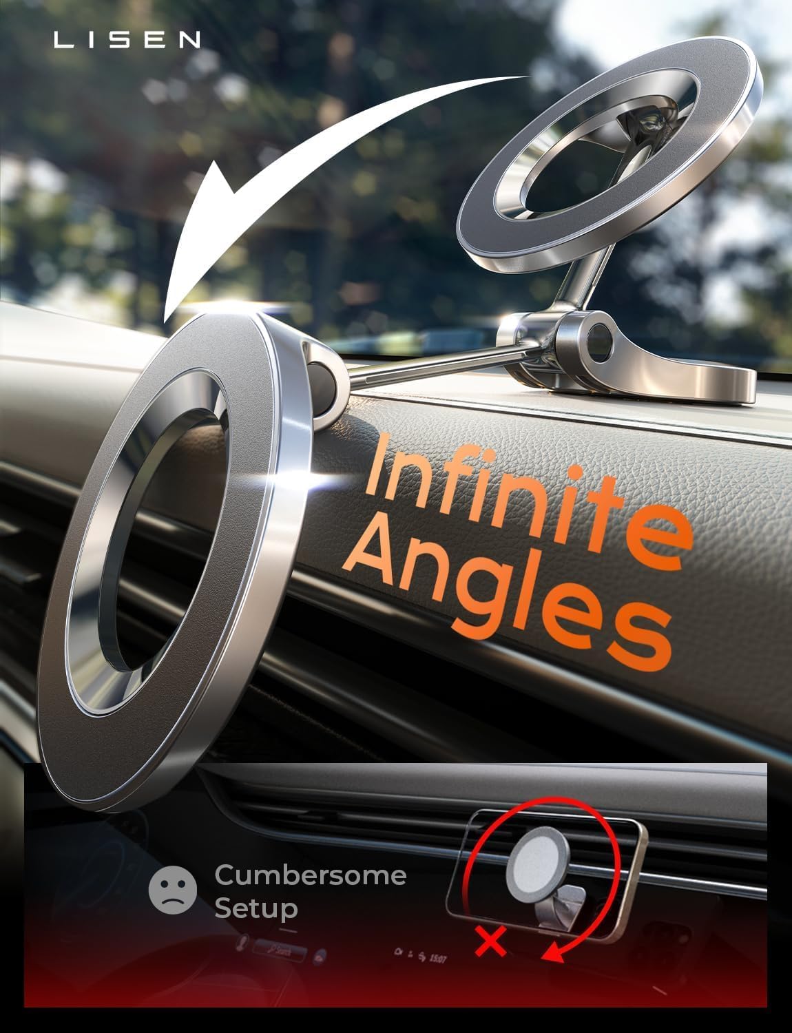 LISEN for MagSafe Car Mount for iPhone 18 Pro Max [24 Strong Magnets] Classic Magnetic Phone Holder for Car Dashboard Magnet Phone Mount Car Cell Phone Holder for iPhone 18 Pro Max 17 16 15 14 13 12