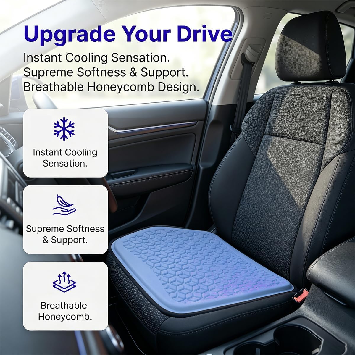 Zpana Gel Car Seat Cushion, Non-Slip & Comfortable Automotive Chair Protector Pad for Driving, Breathable Vehicle Interior Mat Cover Accessories, Universal Fit (Dark Blue)